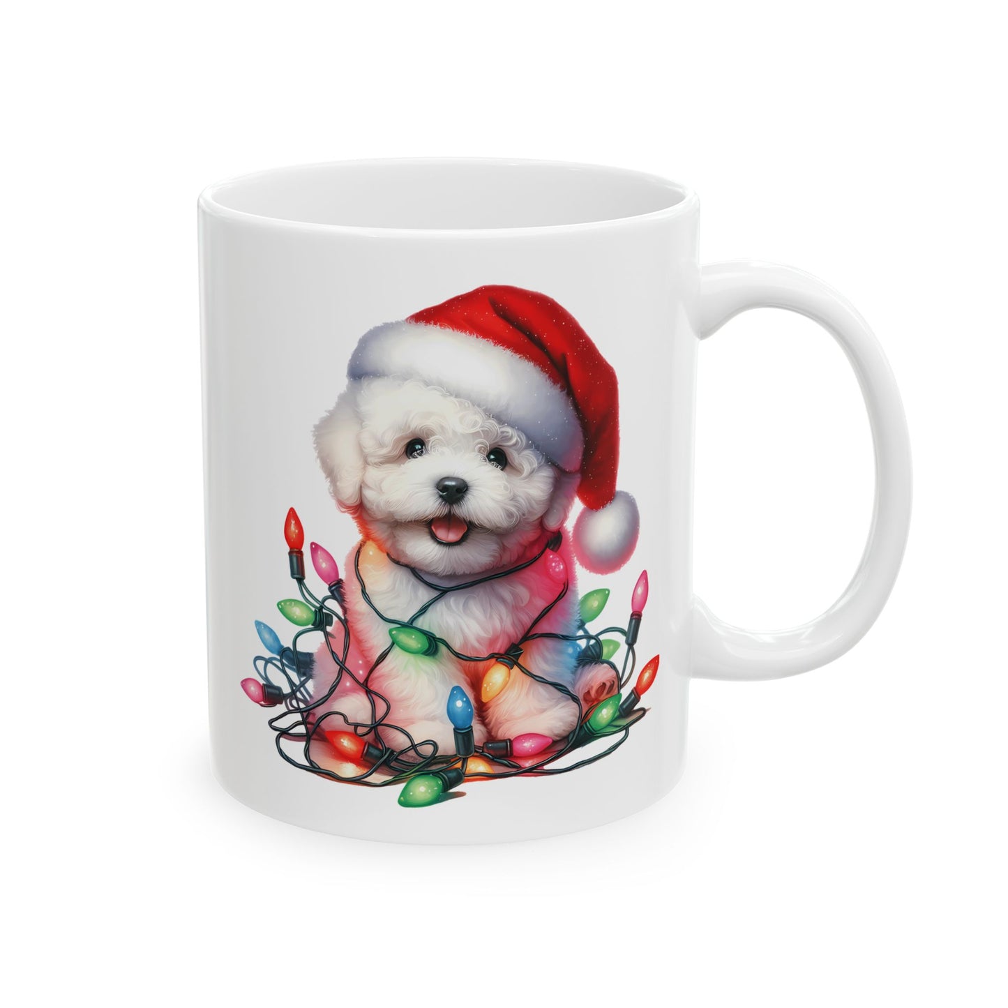 🎄 Bichon Frise Christmas Lights Mug – Holiday Cheer with a Fluffy Twist ☕