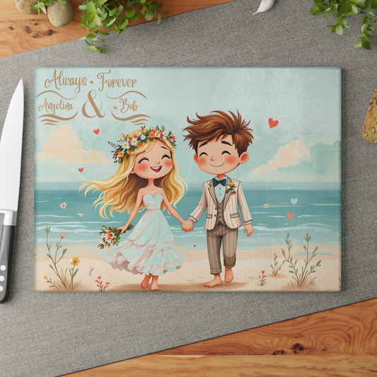 🏖️ Beach Wedding Couple Cutting Board – Personalized “Always & Forever” Keepsake for Newlyweds
