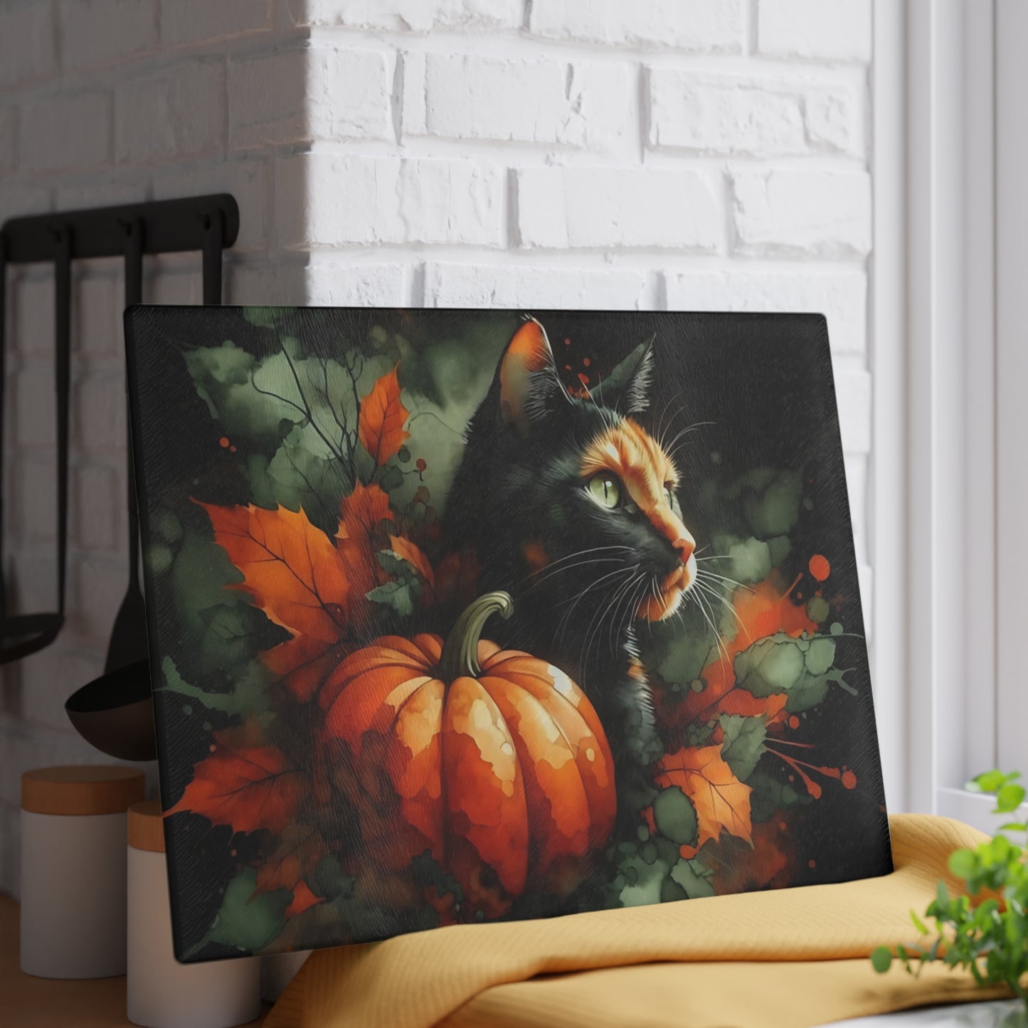 🖤🎃 Spooky Black Cat & Pumpkin Cutting Board – Elegant Halloween Charm 🎃🖤