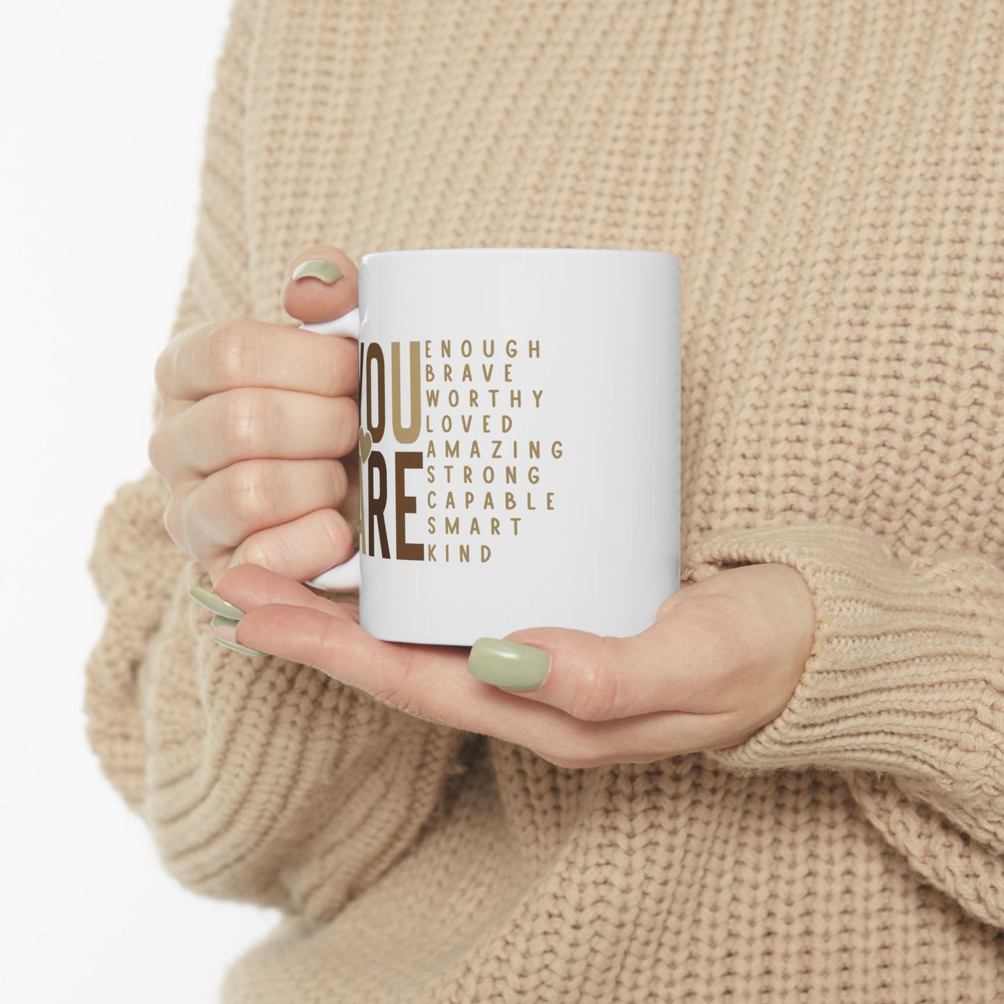 ☕ YOU ARE ENOUGH Affirmation Mug – Daily Reminder of Strength, Worth, and Kindness 💛