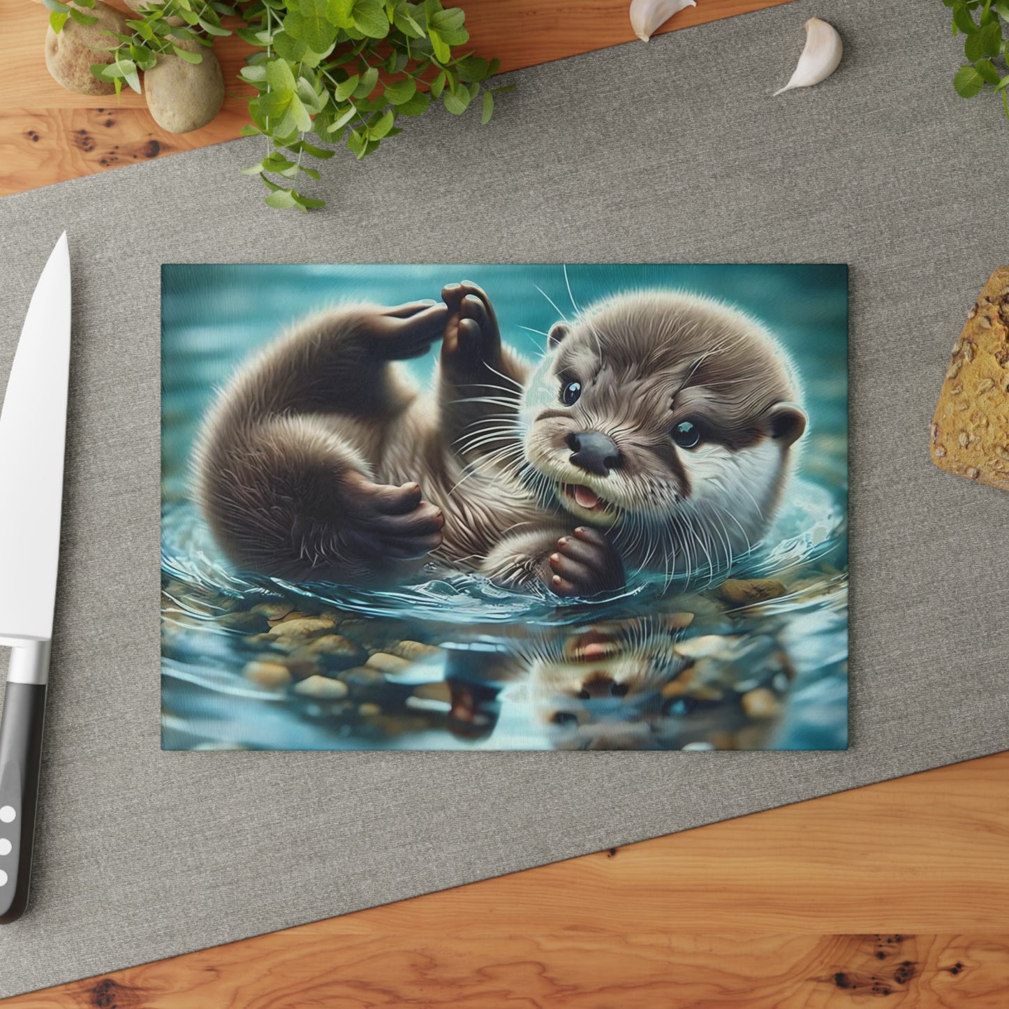 Adorable tabla de cortar de vidrio con forma de nutria: perfecta para los amantes de la naturaleza y los animales.