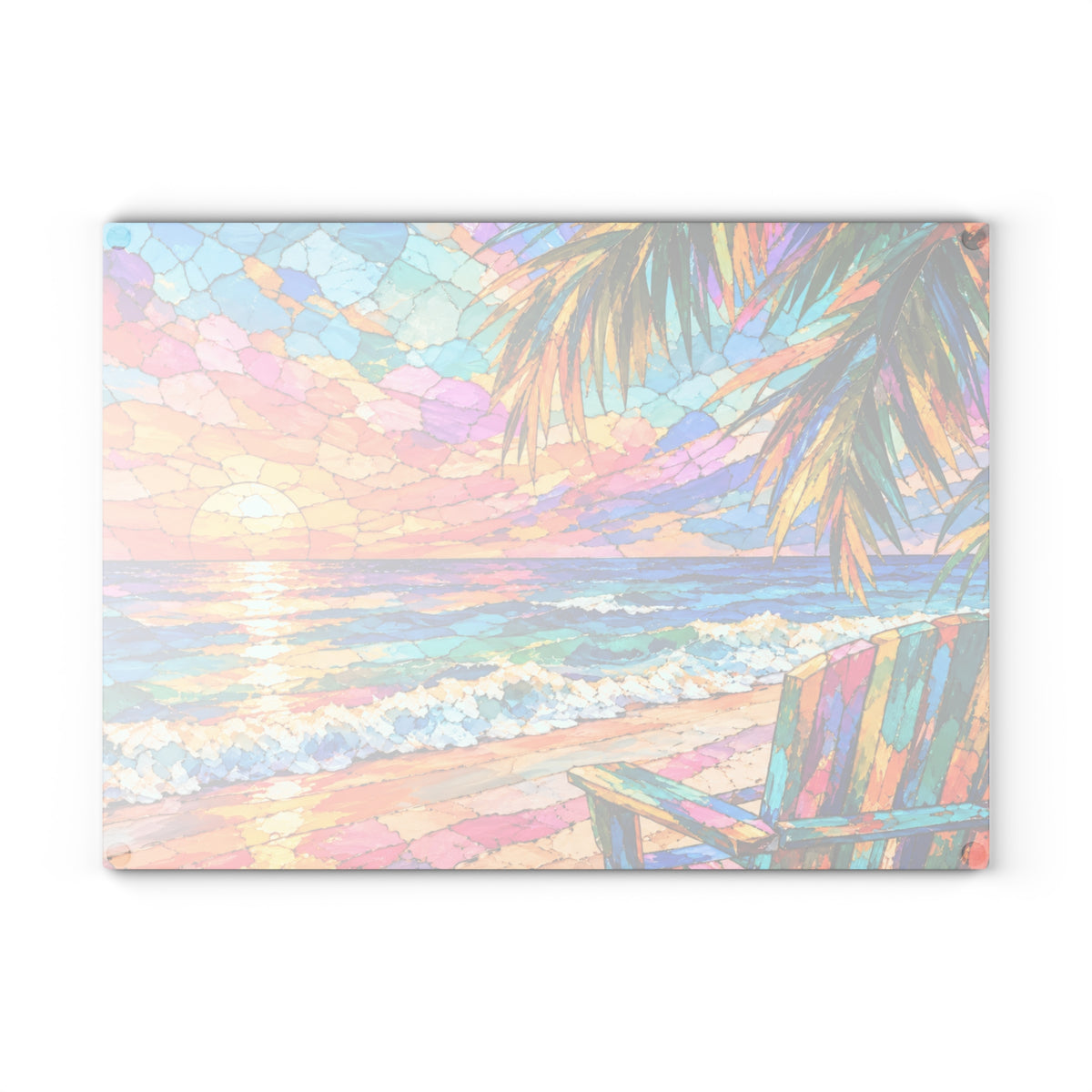 Colorful Tropical Sunset Stained-Glass-Look Glass Cutting Board – Beach Ocean Kitchen Decor
