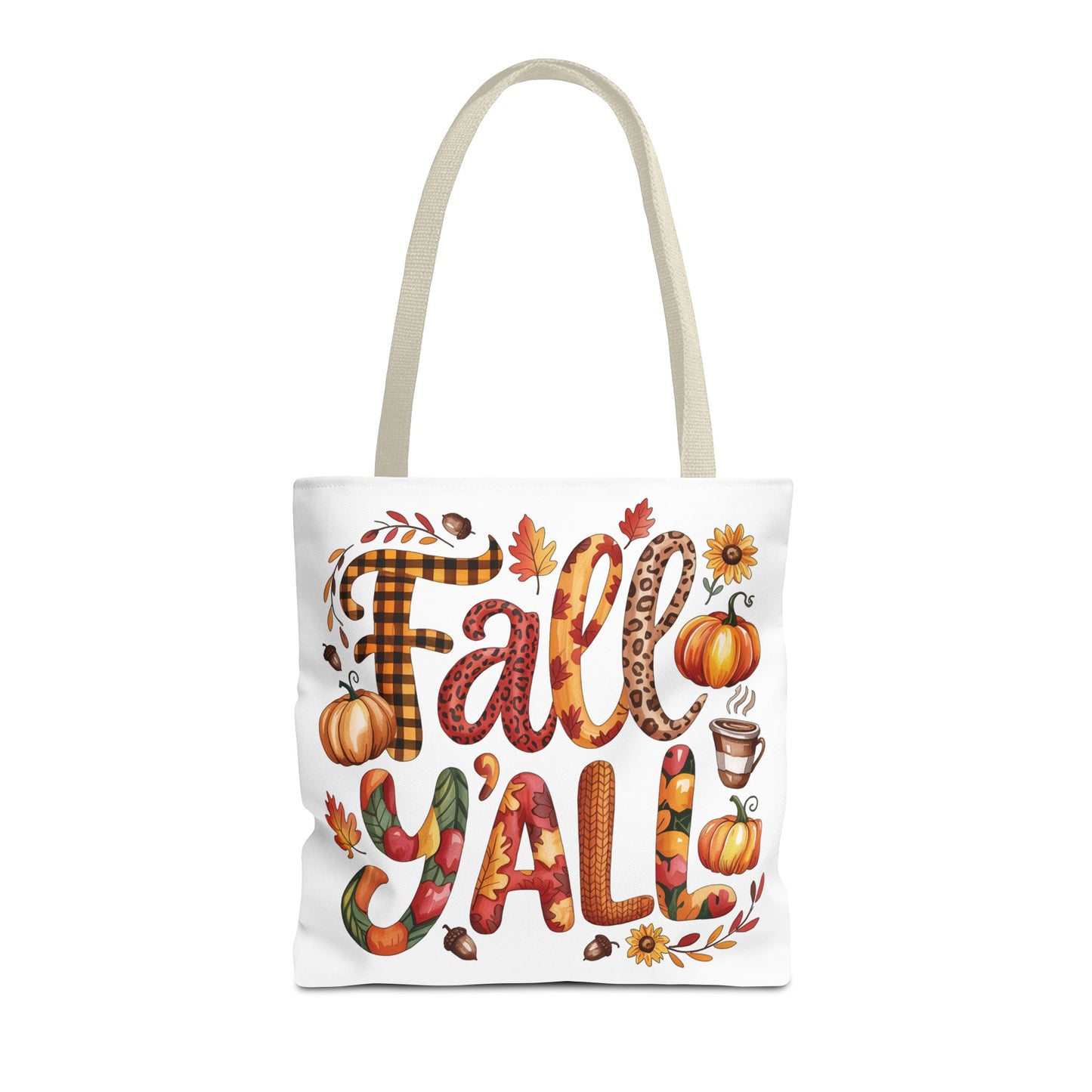 🎃 Fall Y’all Tote Bag – Bold Prints, Cozy Coffee & Pumpkin Cheer 🍂