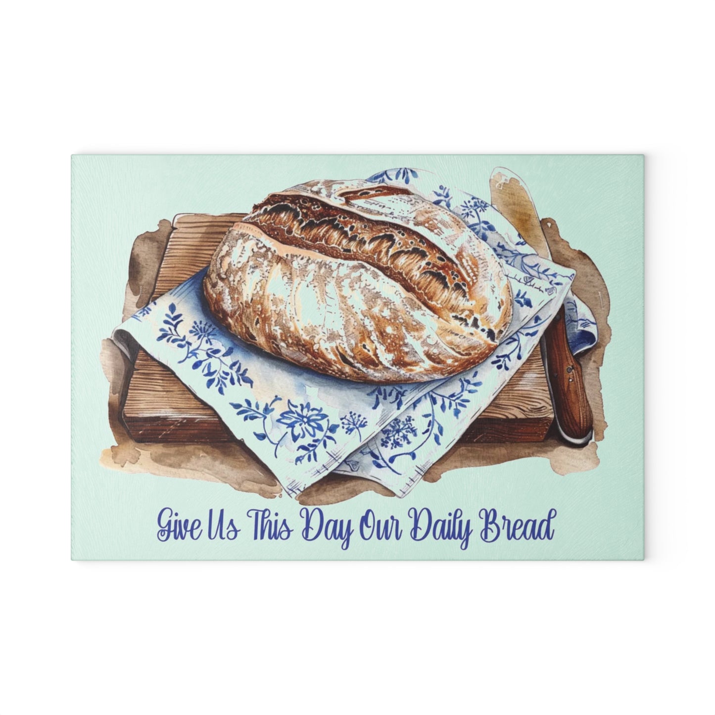 🍞✨ “Daily Bread Blessing” Glass Cutting Board – Warm Faith for Your Kitchen