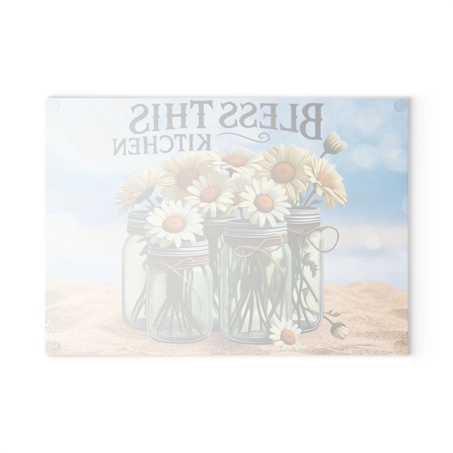 Tabla de cortar de vidrio, Bendice esta cocina, decoración de playa, cocina costera, cocina de granja, tabla de charcutería, tabla de cortar personalizada, flores