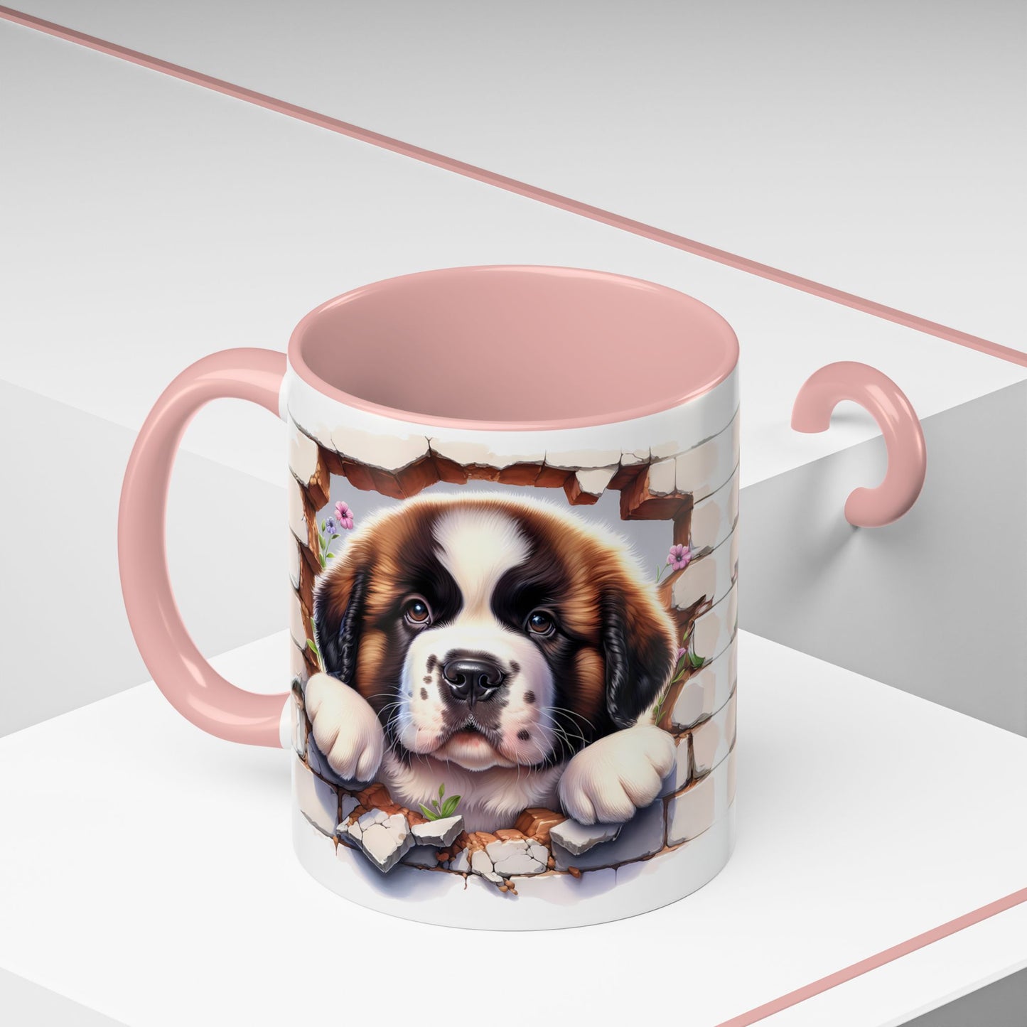 🐾☕ St. Bernard Puppy Peek Accent Mug – Gentle Giant Pup Lover Gift ✨❤️