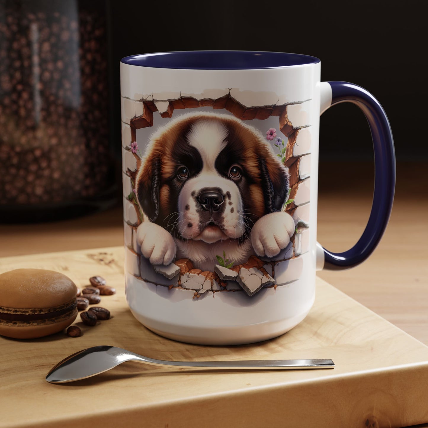 🐾☕ St. Bernard Puppy Peek Accent Mug – Gentle Giant Pup Lover Gift ✨❤️