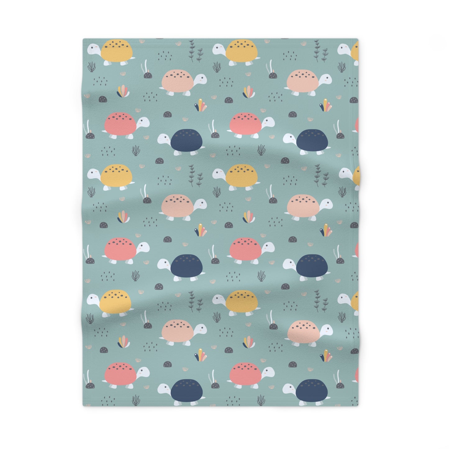 🐢 Sage Sea Turtles Baby Blanket – Ultra-Soft Fleece 30″×40″ | Coastal Pastels on Teal