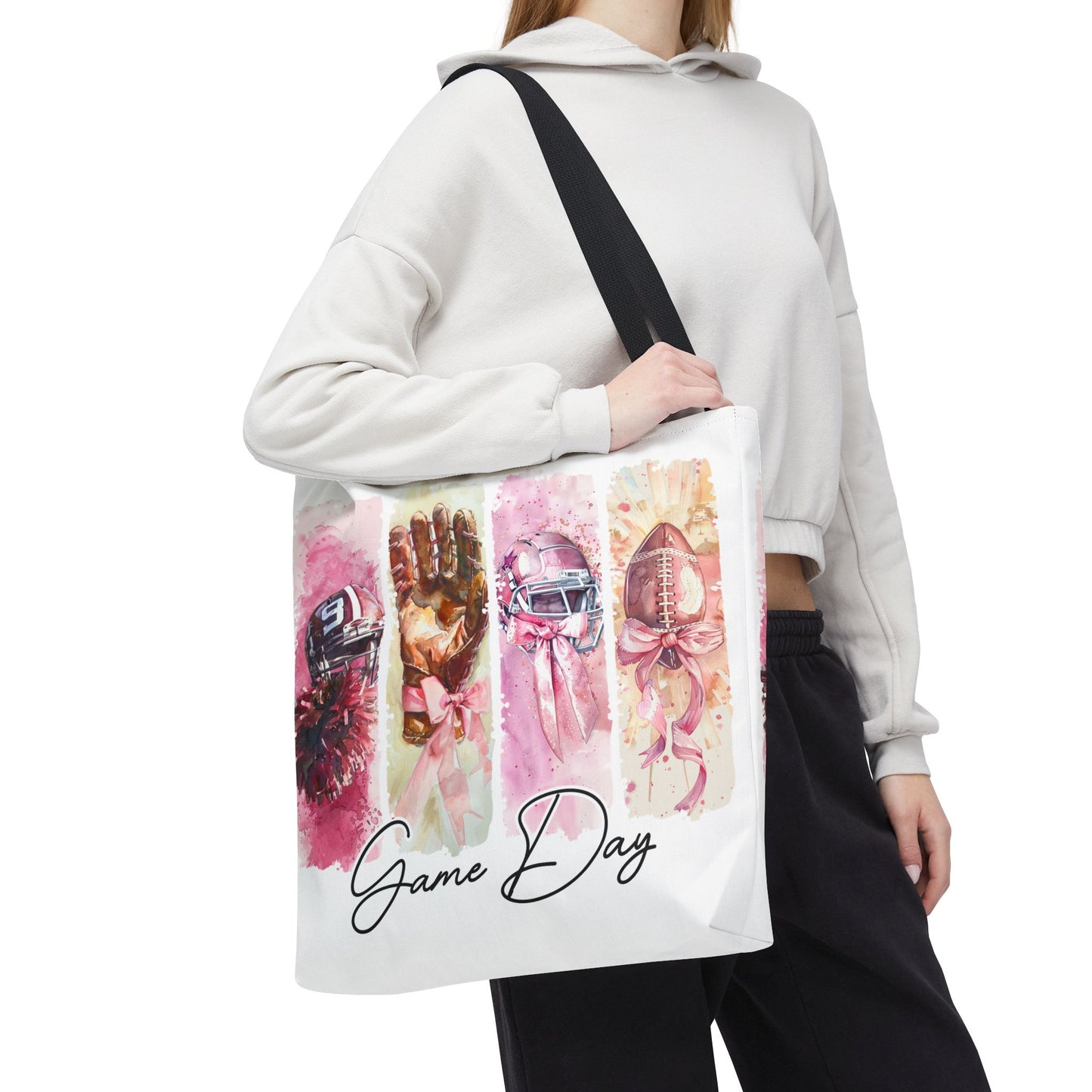 🏈 Game Day Pink Ribbon Tote Bag – Football & Pink Power 💖👜