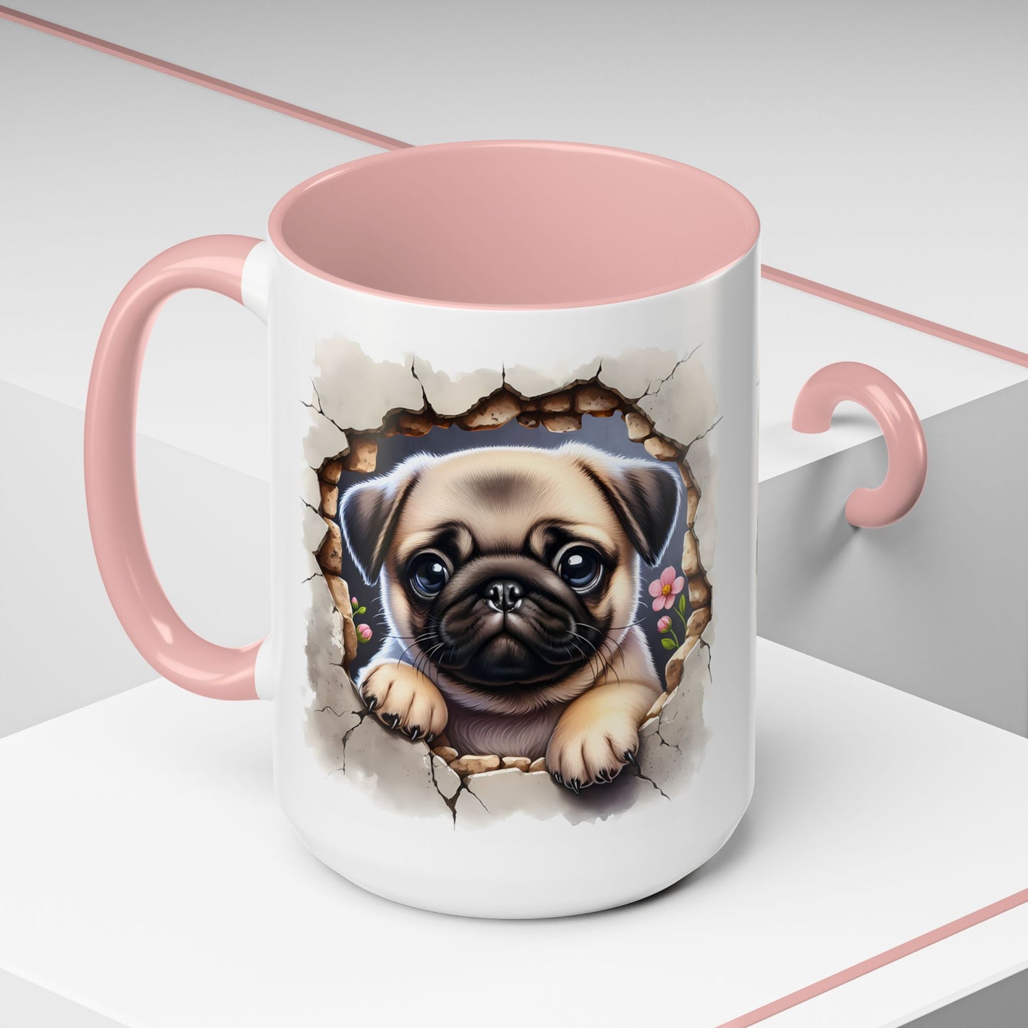 🐾💛 Pug Puppy Accent Mug – Cute Wrinkly Pug Coffee Cup ☕✨