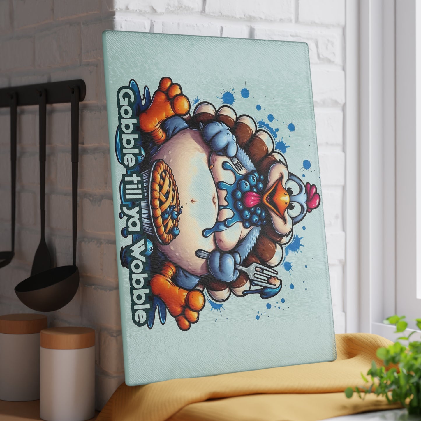 🦃🥧 Gobble Till Ya Wobble Cutting Board – Fun Thanksgiving Kitchen Décor with Playful Turkey & Pie 🎉🍽️