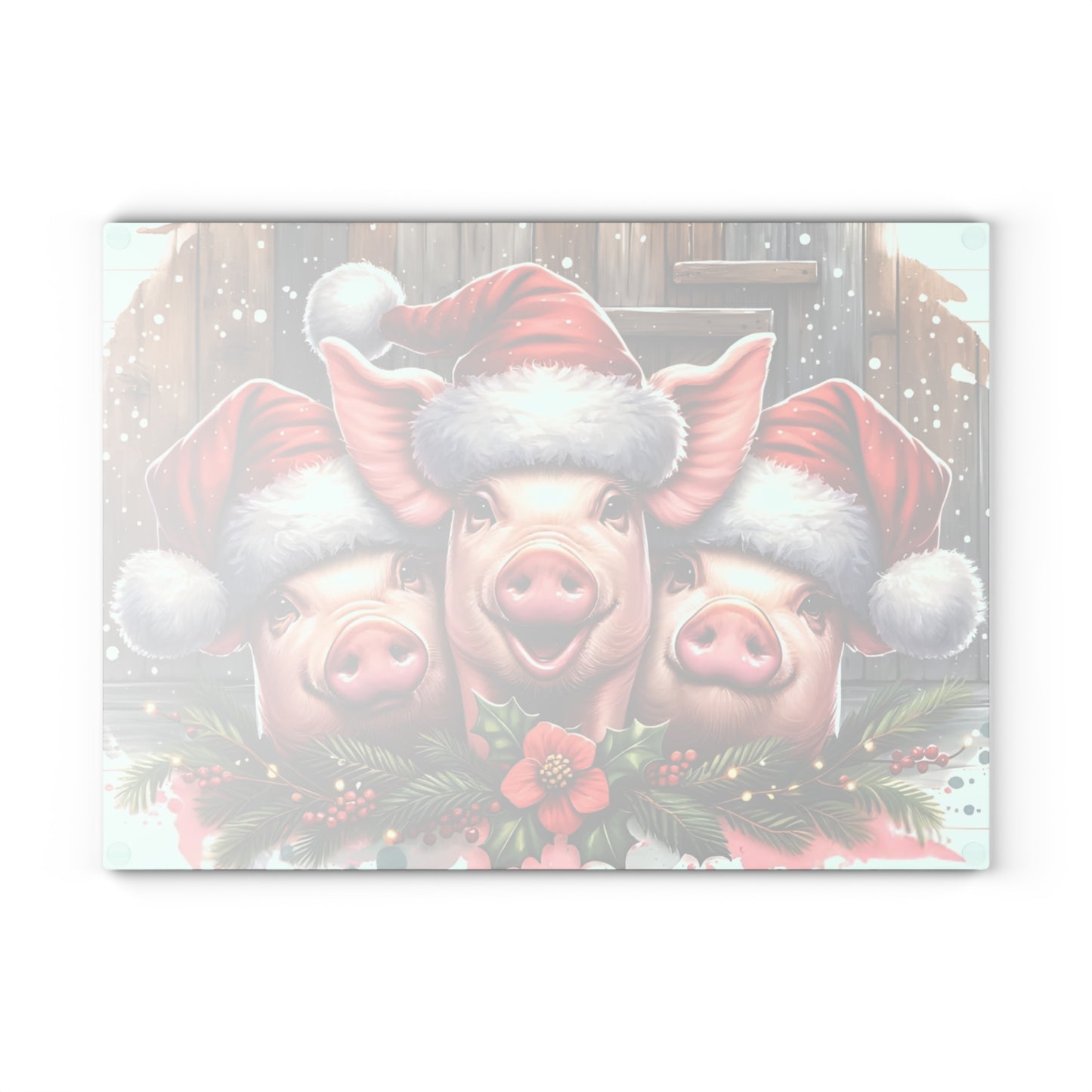 🐷🎄 “Santa Hat Pig Trio” Glass Cutting Board – Cozy Charm for Your Kitchen