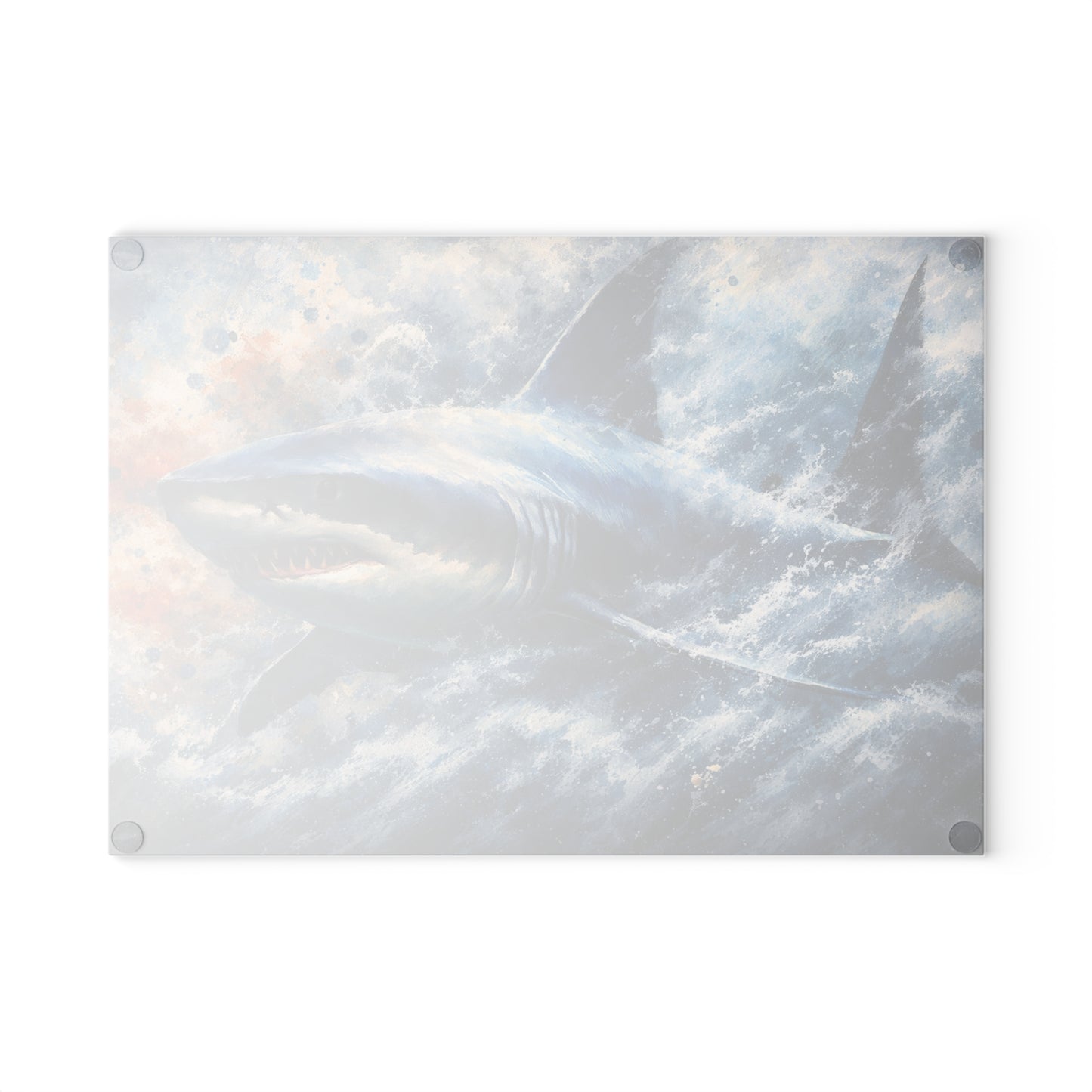 Power of the Tide Glass Cutting Board – Dynamic Great White Shark Artwork