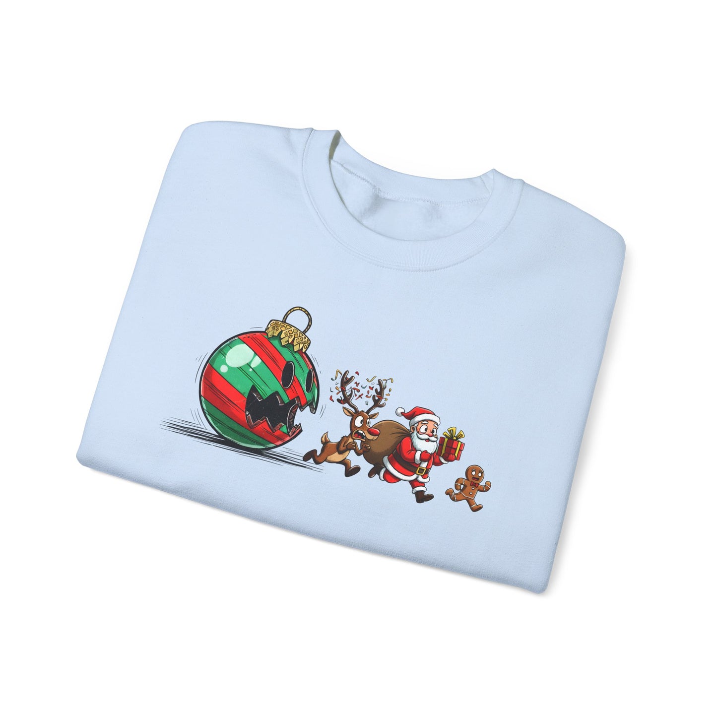 🎄🎅 Santa’s Great Ornament Escape Sweatshirt – Funny Christmas Crewneck for Holiday Laughs