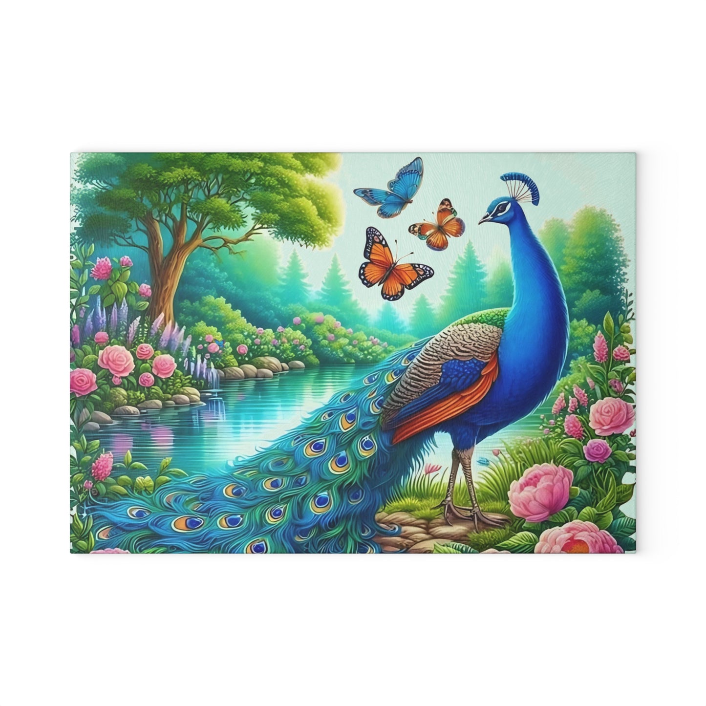 Peacock decor, butterfly decor, cutting board, kitchen decor, kitchen art, serving board, peacock gift, butterfly gift, floral cutting board