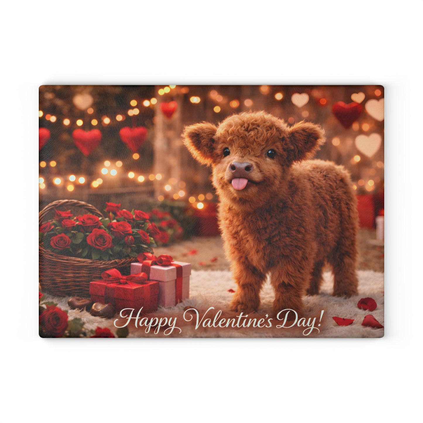 Valentine Highland Calf Glass Cutting Board – Sweet Farmhouse Love Scene Kitchen Accent