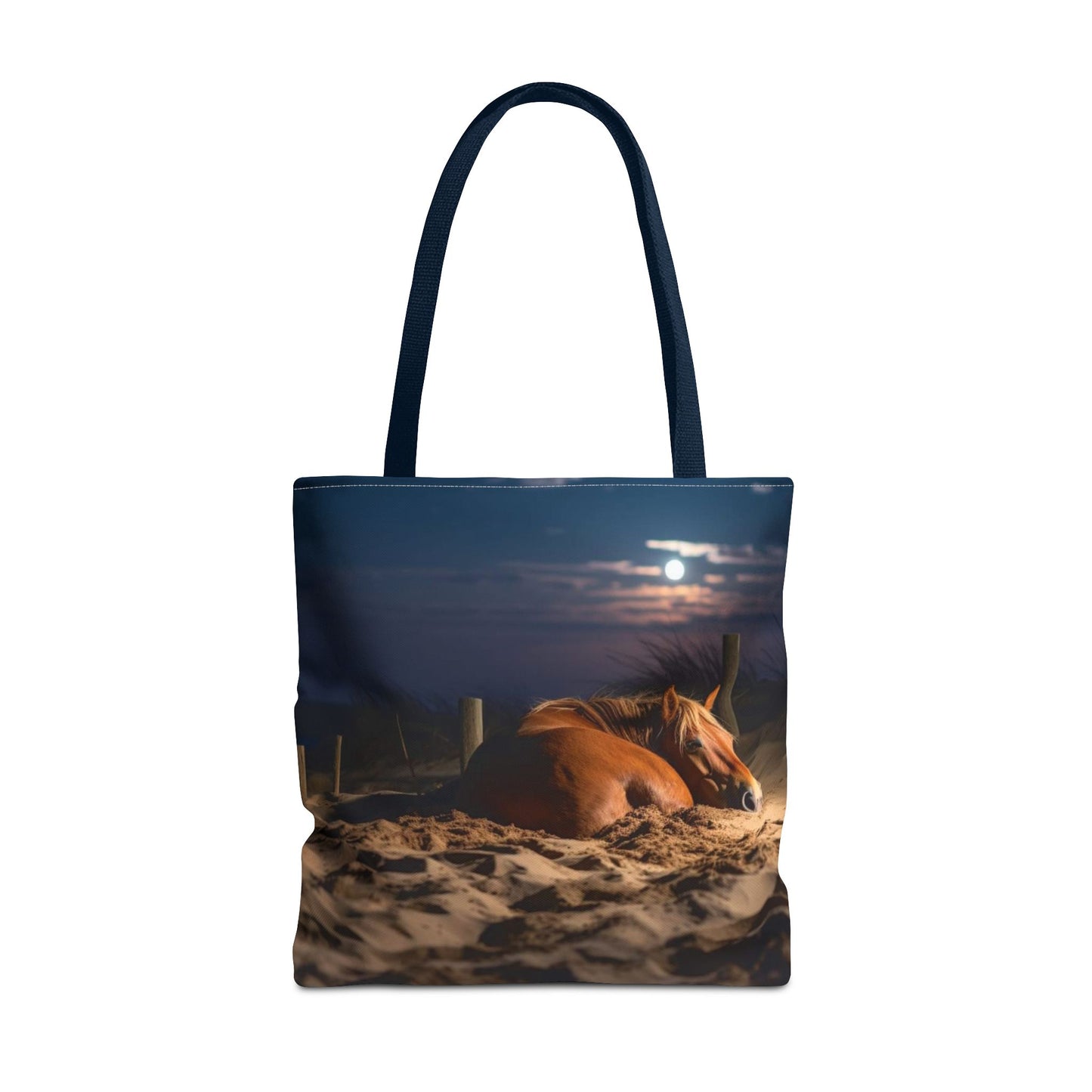 Bolsa de tela "Caballo durmiendo en la playa bajo la luz de la luna": una escapada serena a cada paso