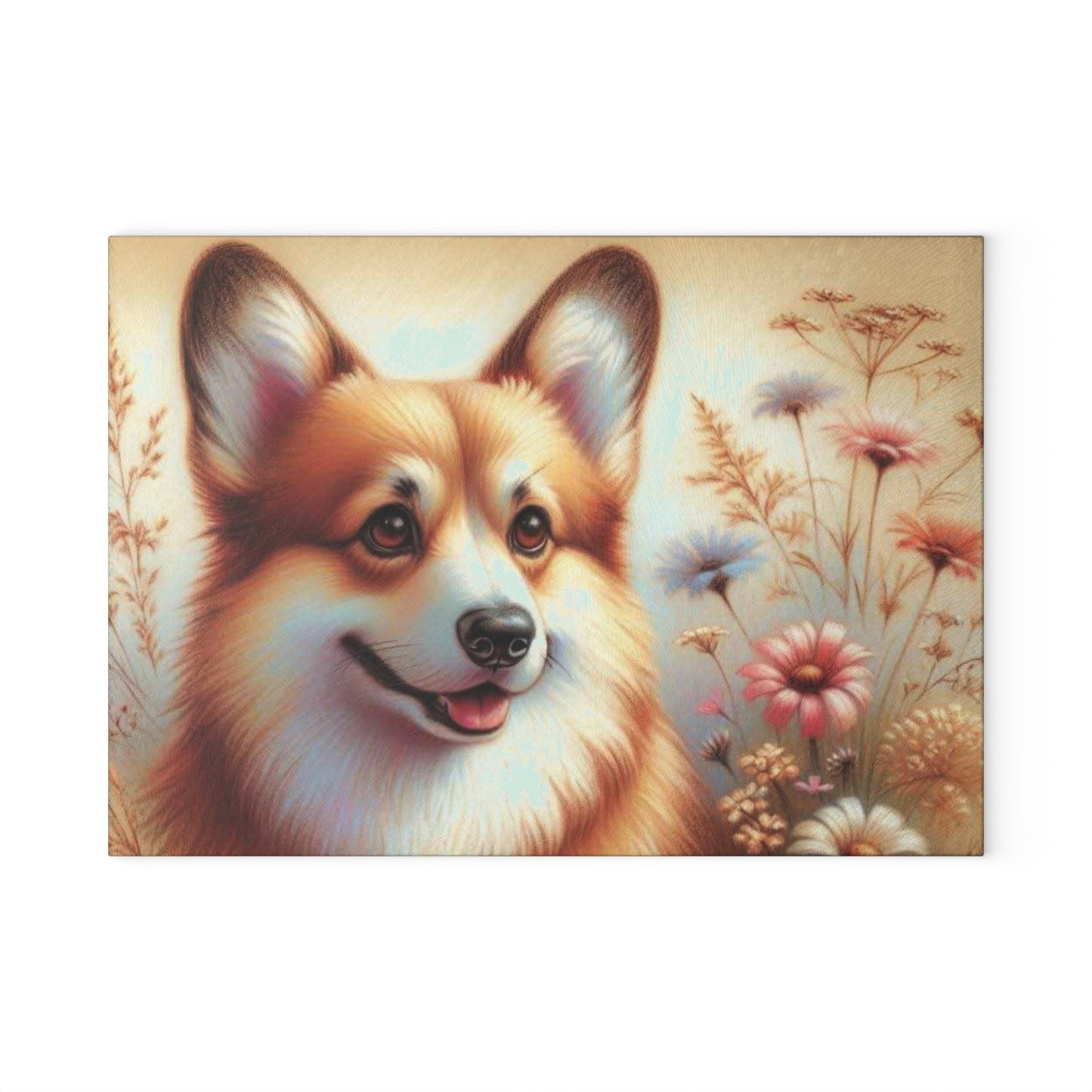 🐶 Corgi Charm Cutting Board – Warm Meadows & Puppy Smiles for Your Kitchen 🌼