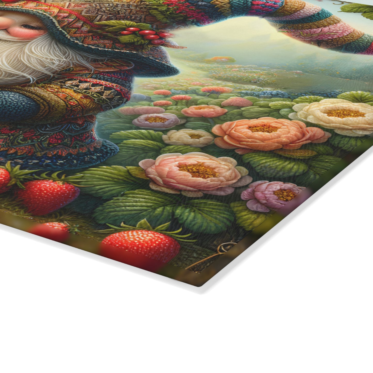 🍓🧙‍♂️ Strawberry Gnome Harvest Cutting Board – Whimsical Charm for Your Cottage Kitchen