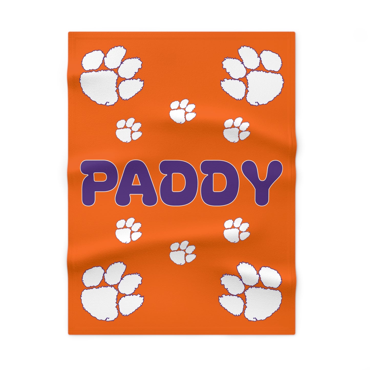 🧡💜 Personalized Puppy Paw Print Name Baby Blanket – Ultra-Soft Fleece 30″×40″