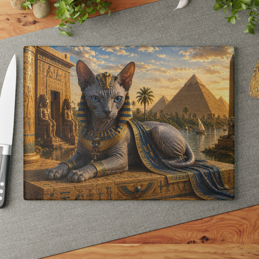 Ancient Egyptian Male Sphynx Cat Glass Cutting Board – Regal Egyptian Cat Kitchen Decor