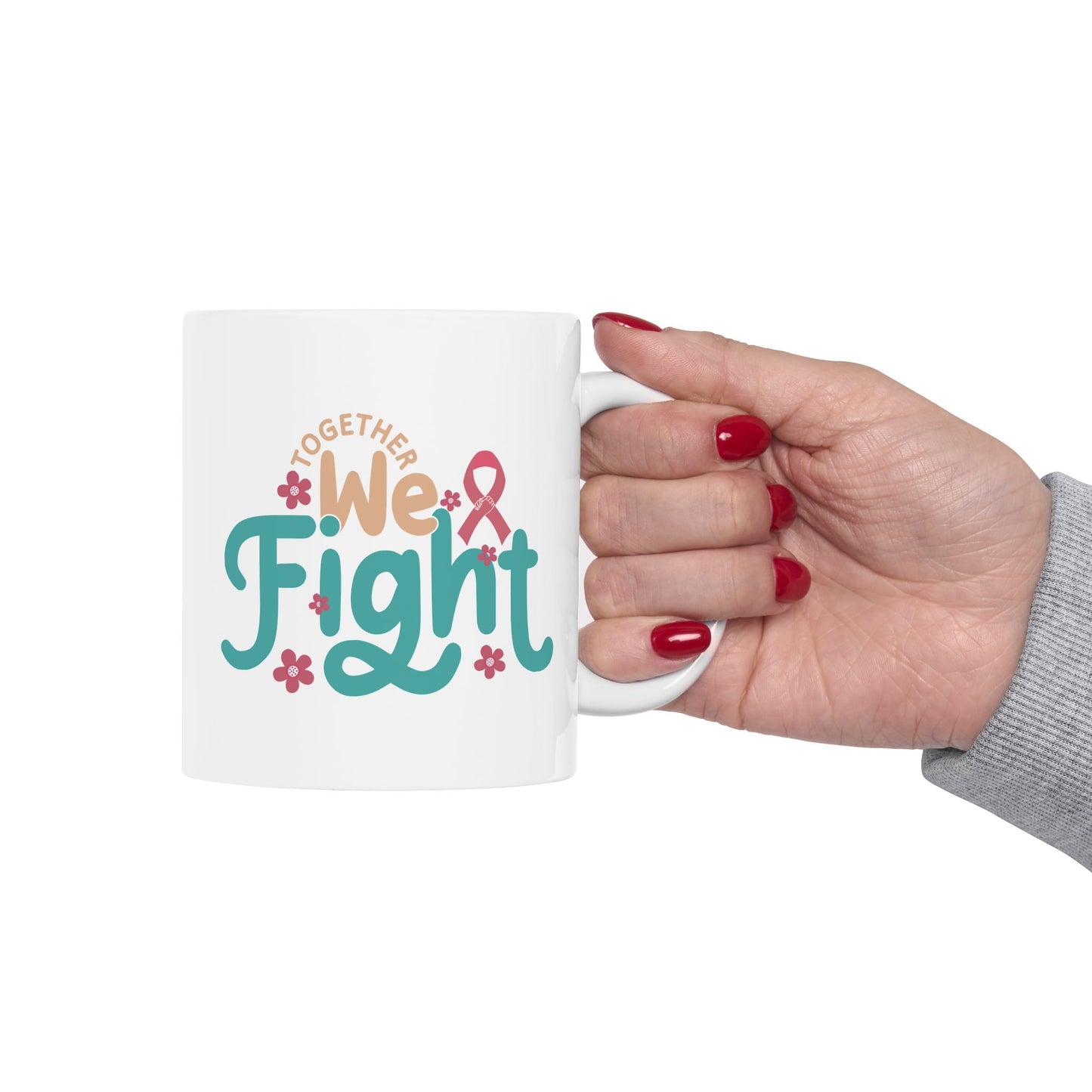 💪 Together We Fight Mug – Breast Cancer Awareness Coffee Cup