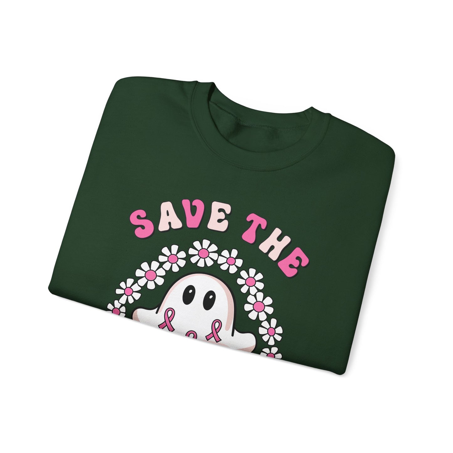 👻🎀 Save the Boobies Ghost Sweatshirt – Cute Breast Cancer Awareness Crewneck