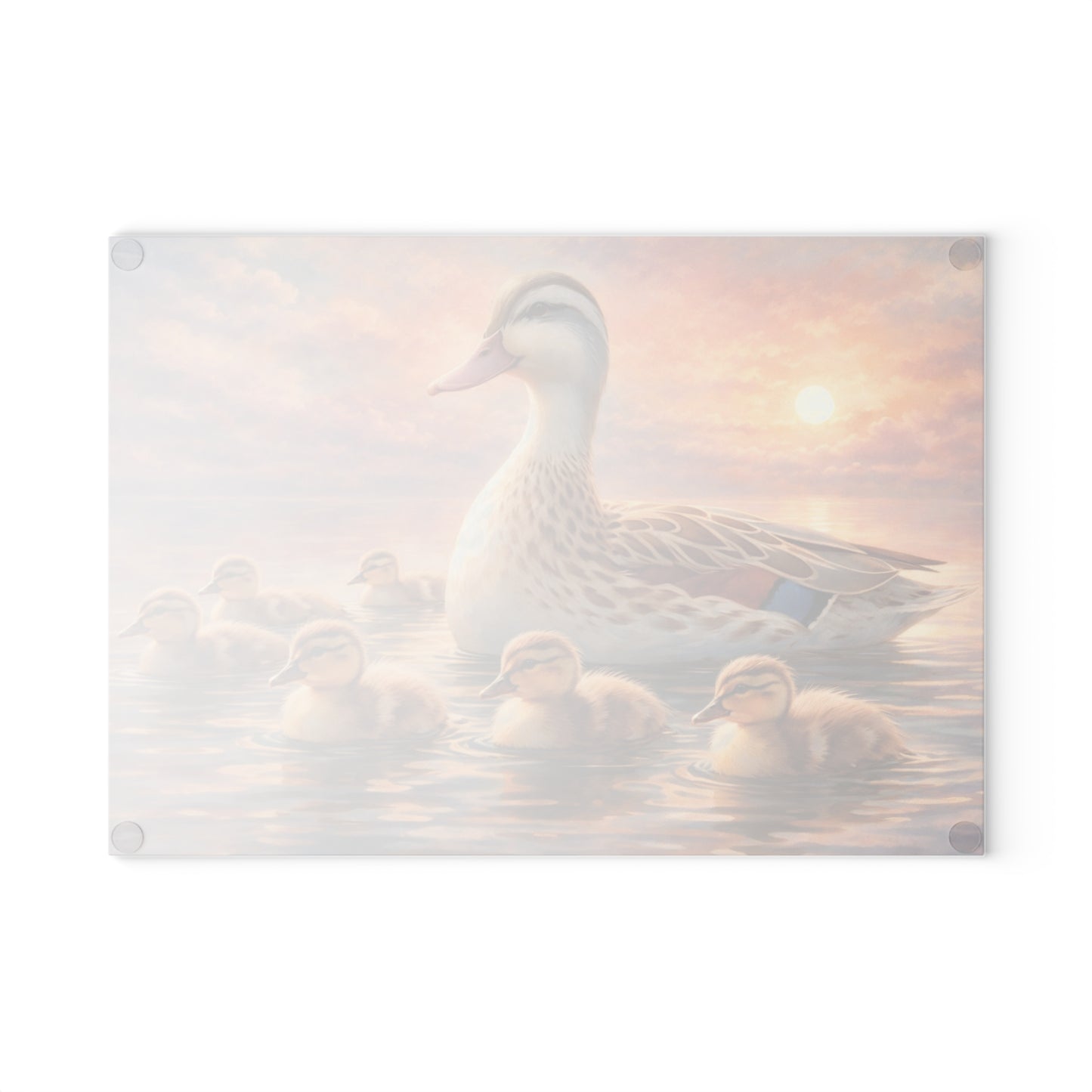 Duck Family Sunset Lake Glass Cutting Board – Peaceful Wildlife Nature Kitchen Art