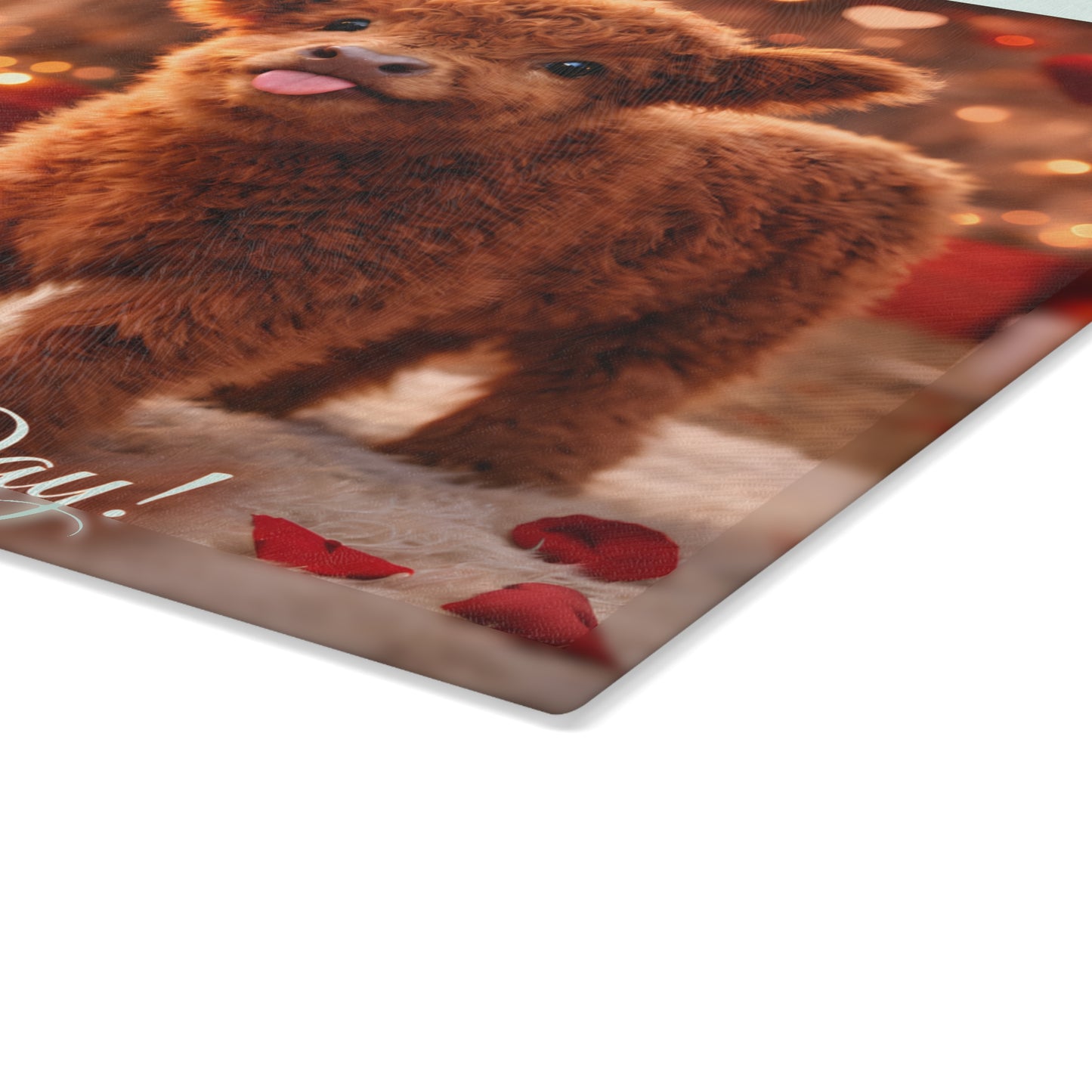 Valentine Highland Calf Glass Cutting Board – Sweet Farmhouse Love Scene Kitchen Accent