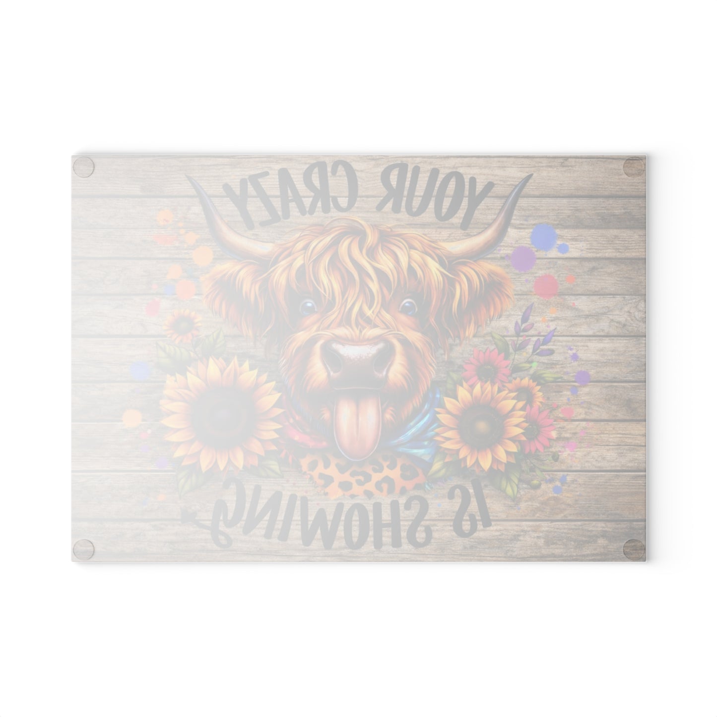 Your Crazy Is Showing Highland Cow Glass Cutting Board – Fun Farmhouse Kitchen Decor