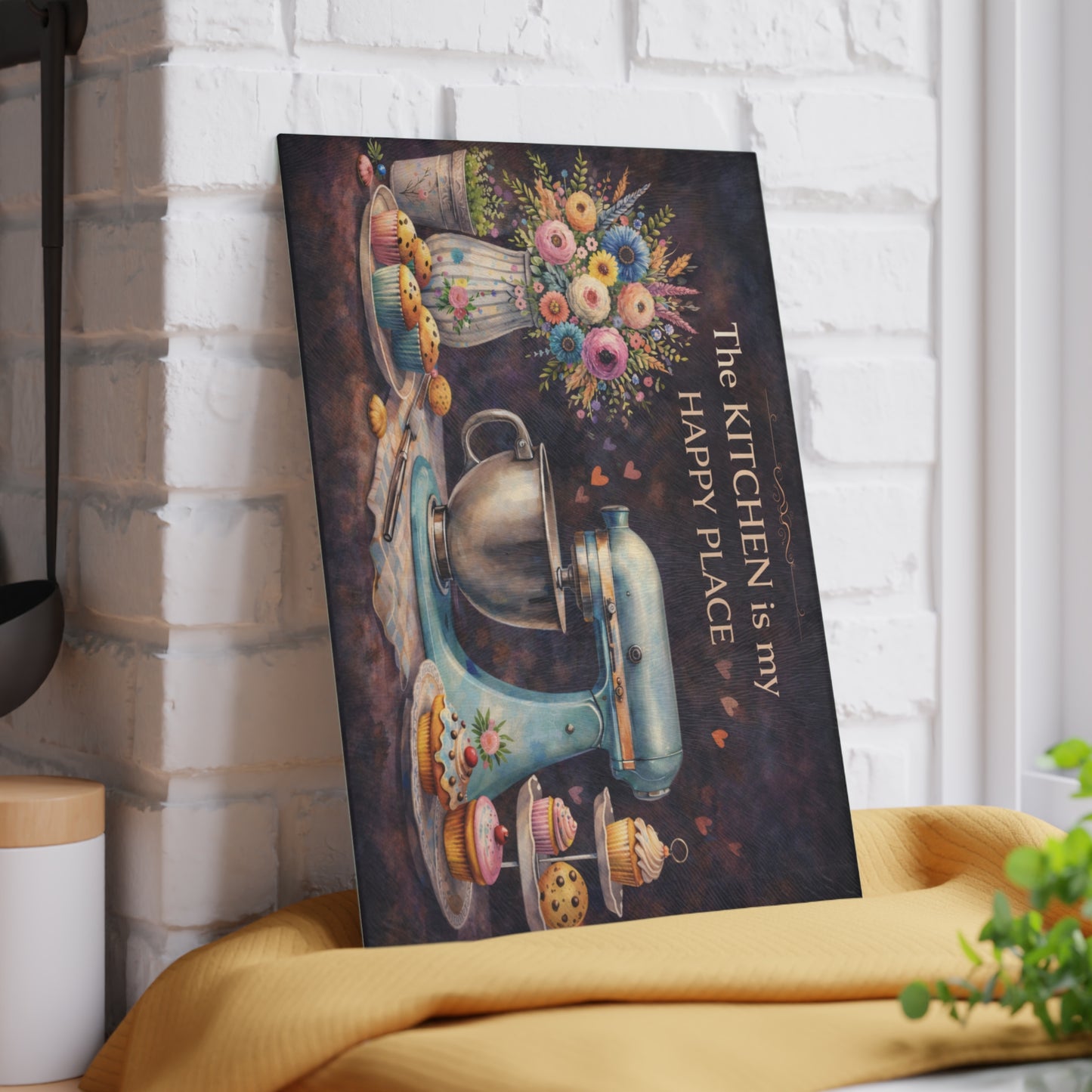 The Kitchen Is My Happy Place Glass Cutting Board – Baking Lover Kitchen Decor