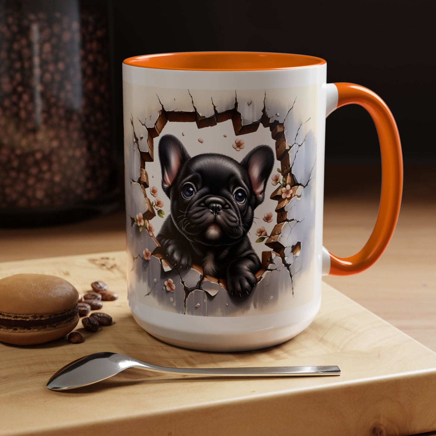 🐾☕ Black French Bulldog Puppy Accent Mug – Cute Breakthrough Pup Design ✨