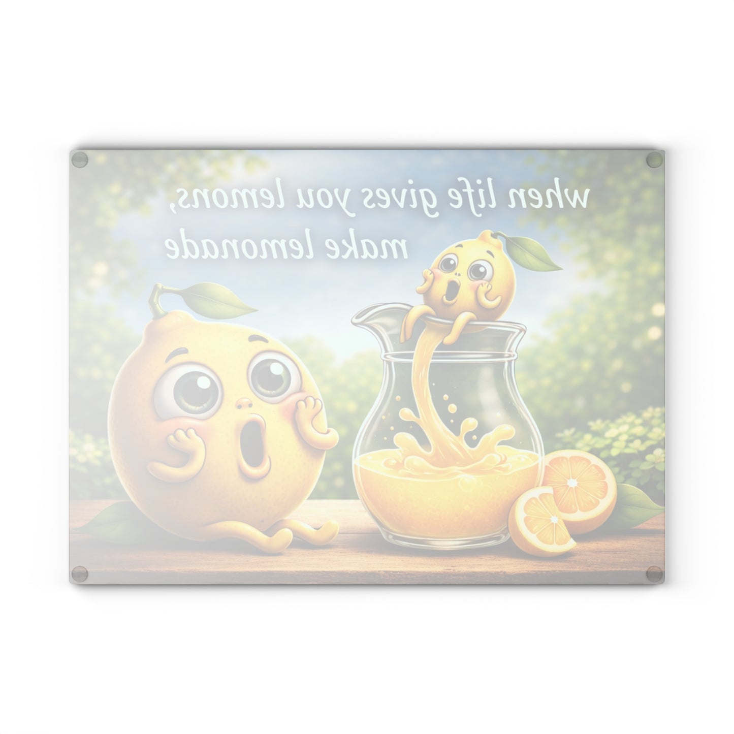 When Life Gives You Lemons Glass Cutting Board – Cute Lemonade Kitchen Art with Positive Quote