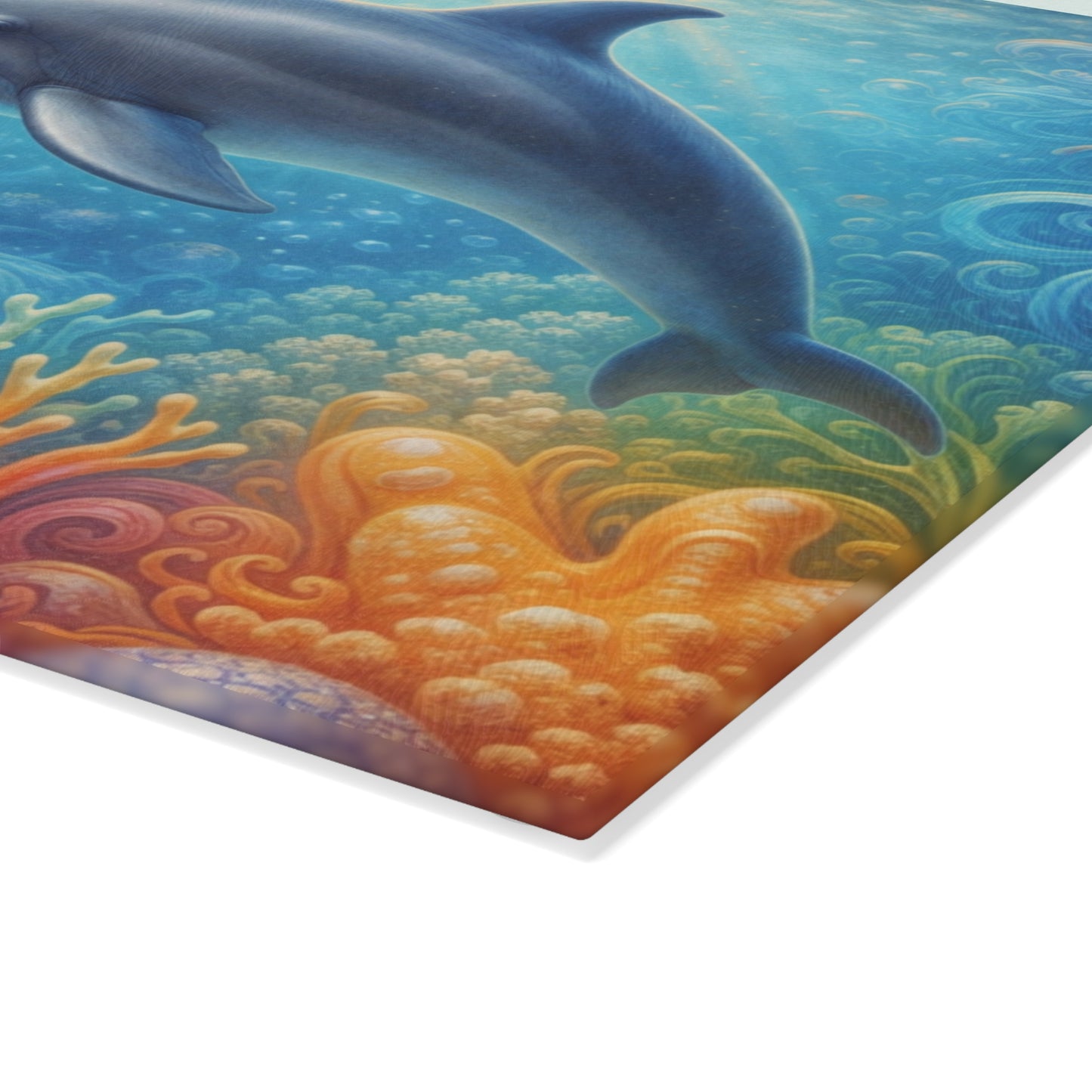 Peaceful Dolphin Glass Cutting Board – Tranquil Ocean Life Artwork