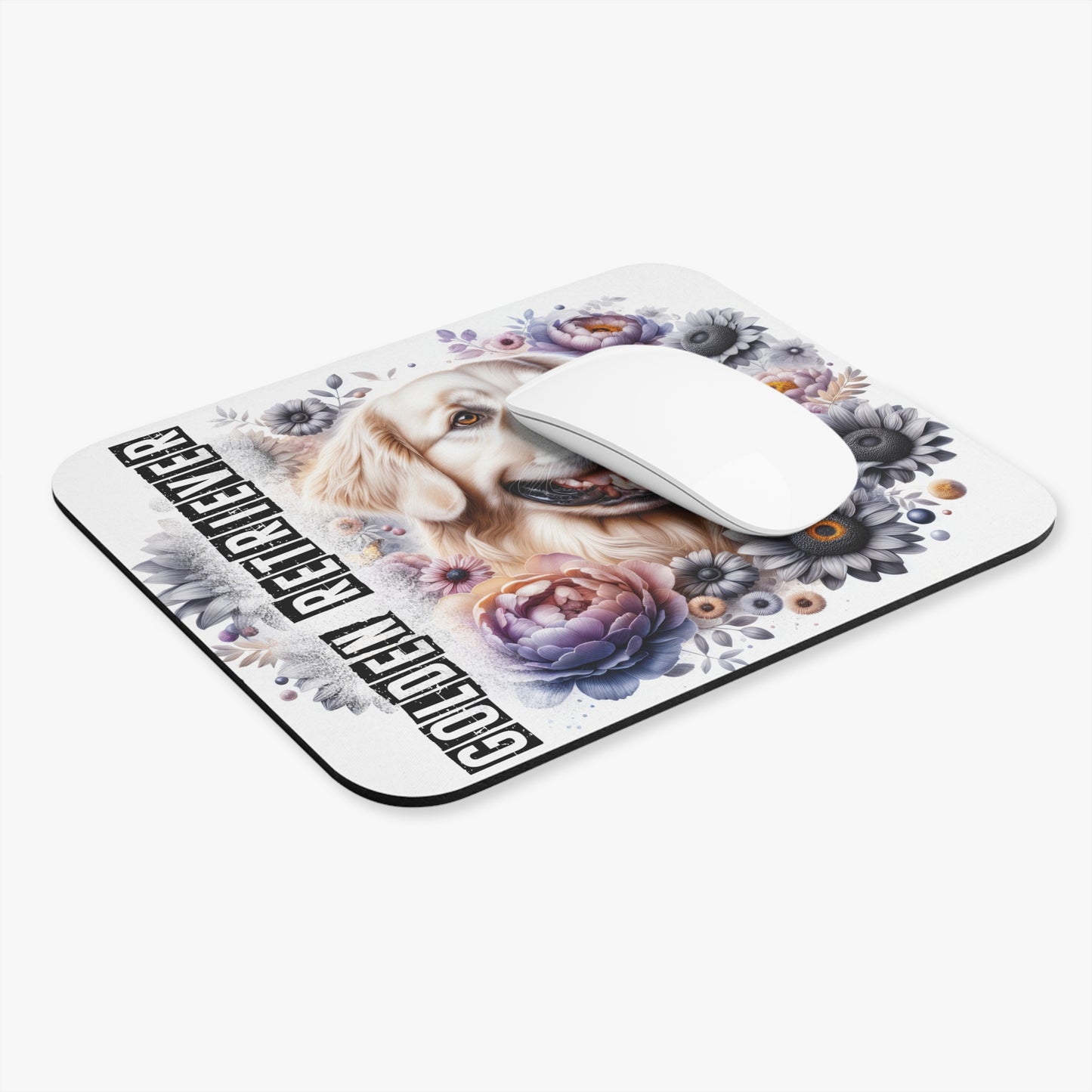 🖱️🐾🌼 Golden Retriever Mouse Pad – Smiling Pup with Florals Desk Art