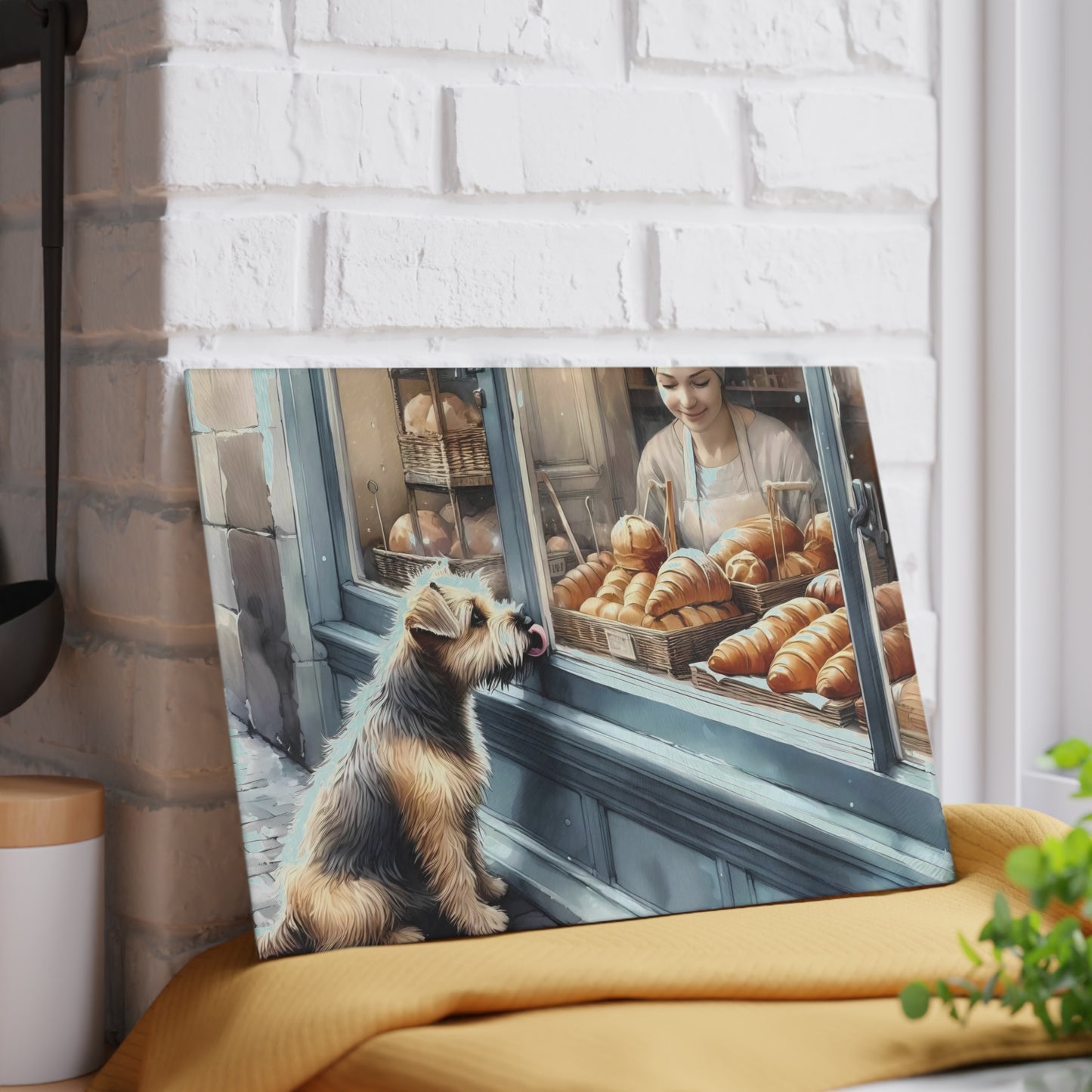 Bakery Scene Cutting Board, Terrier Dog Design, Dog Lover Gift, Baking Decor Bakery Lover Gift, Unique Kitchen Gift