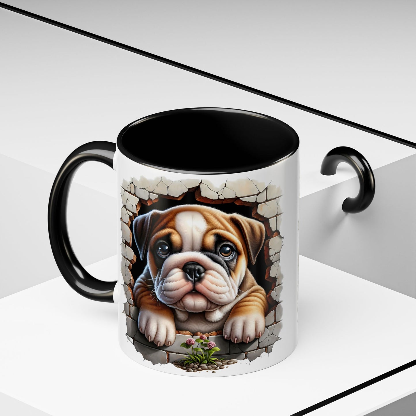 🎀🐶 English Bulldog Puppy Accent Mug – Cute Peek-Through Dog Design for Animal Lovers ☕💖