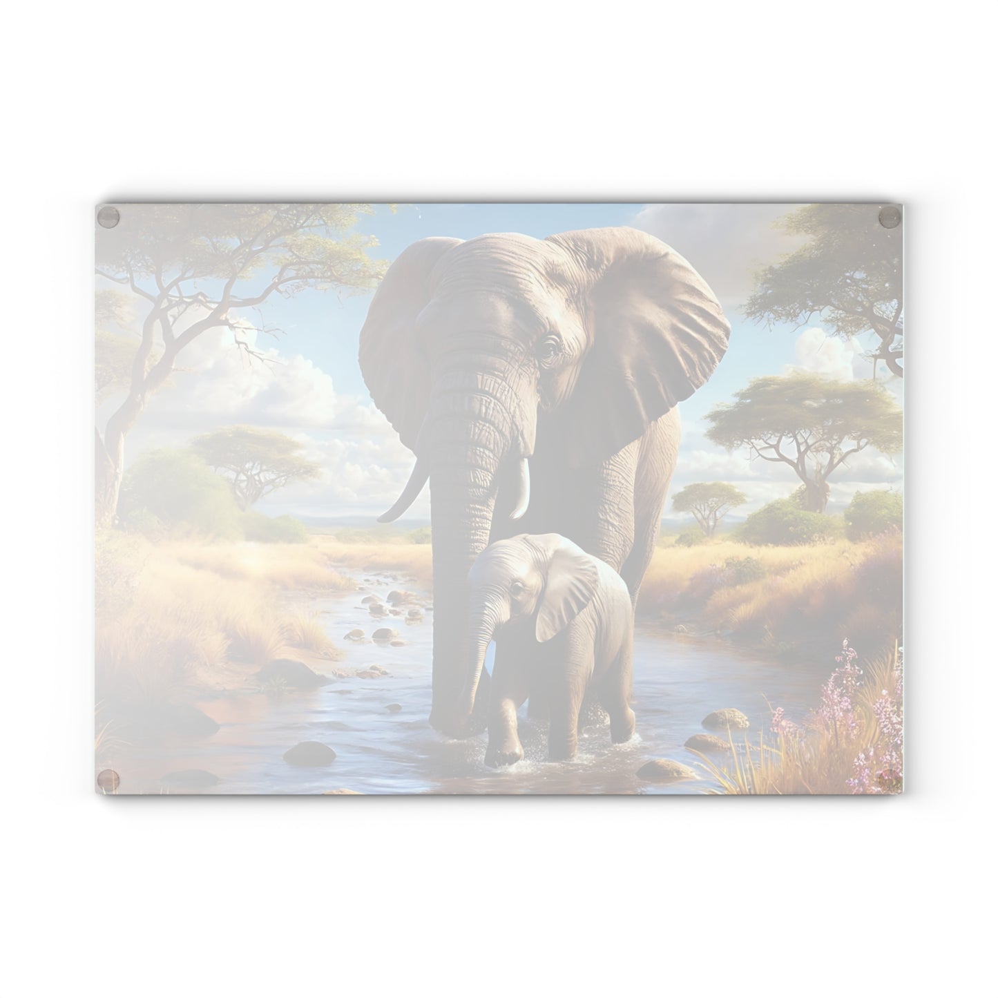 Mama Elephant and baby tempered glass cutting board