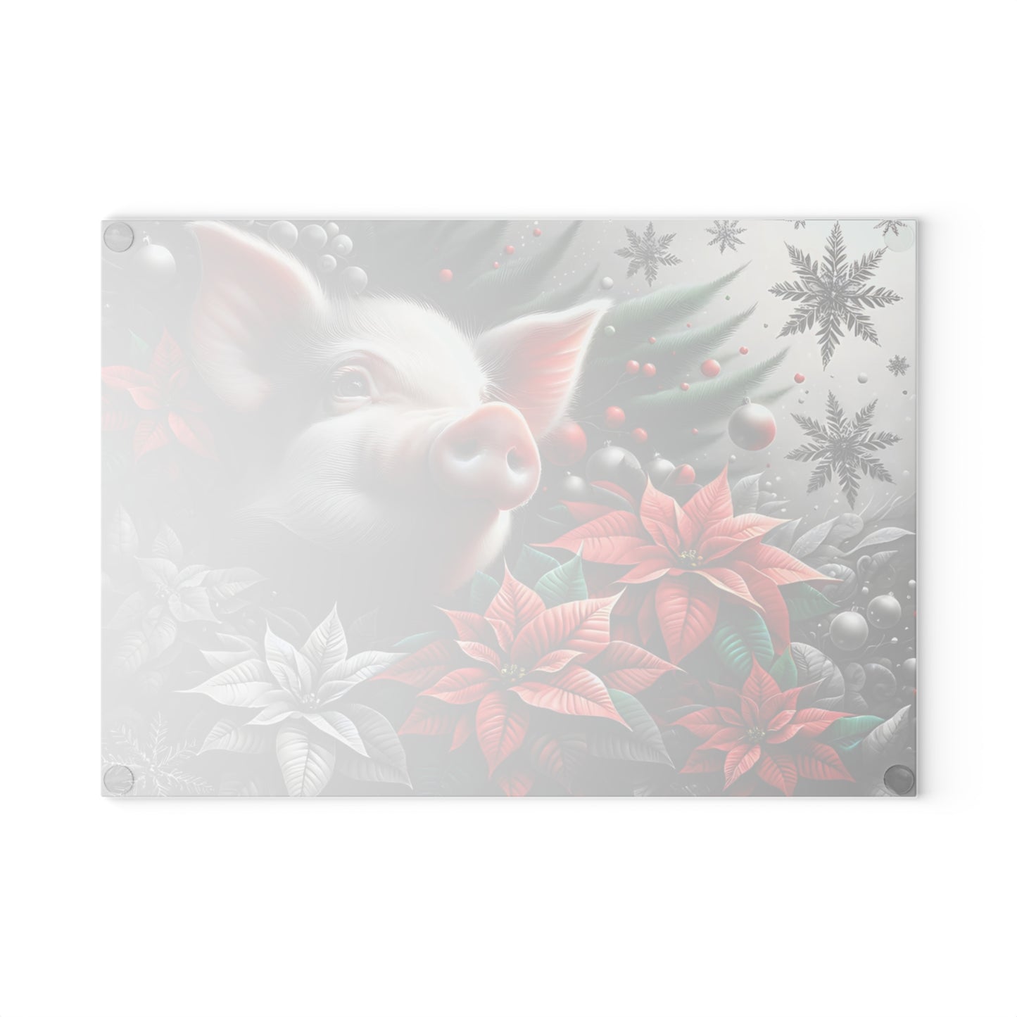 🐷✨ “Holiday Poinsettia Pig” Glass Cutting Board – Festive Farmhouse Cheer for Your Kitchen