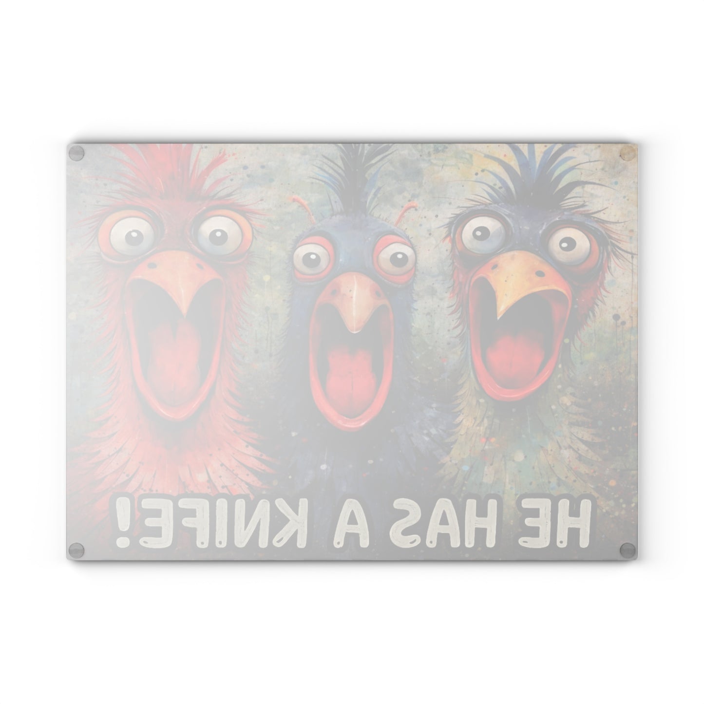 He Has a Knife! Glass Cutting Board – Funny Chicken Farm Kitchen Decor