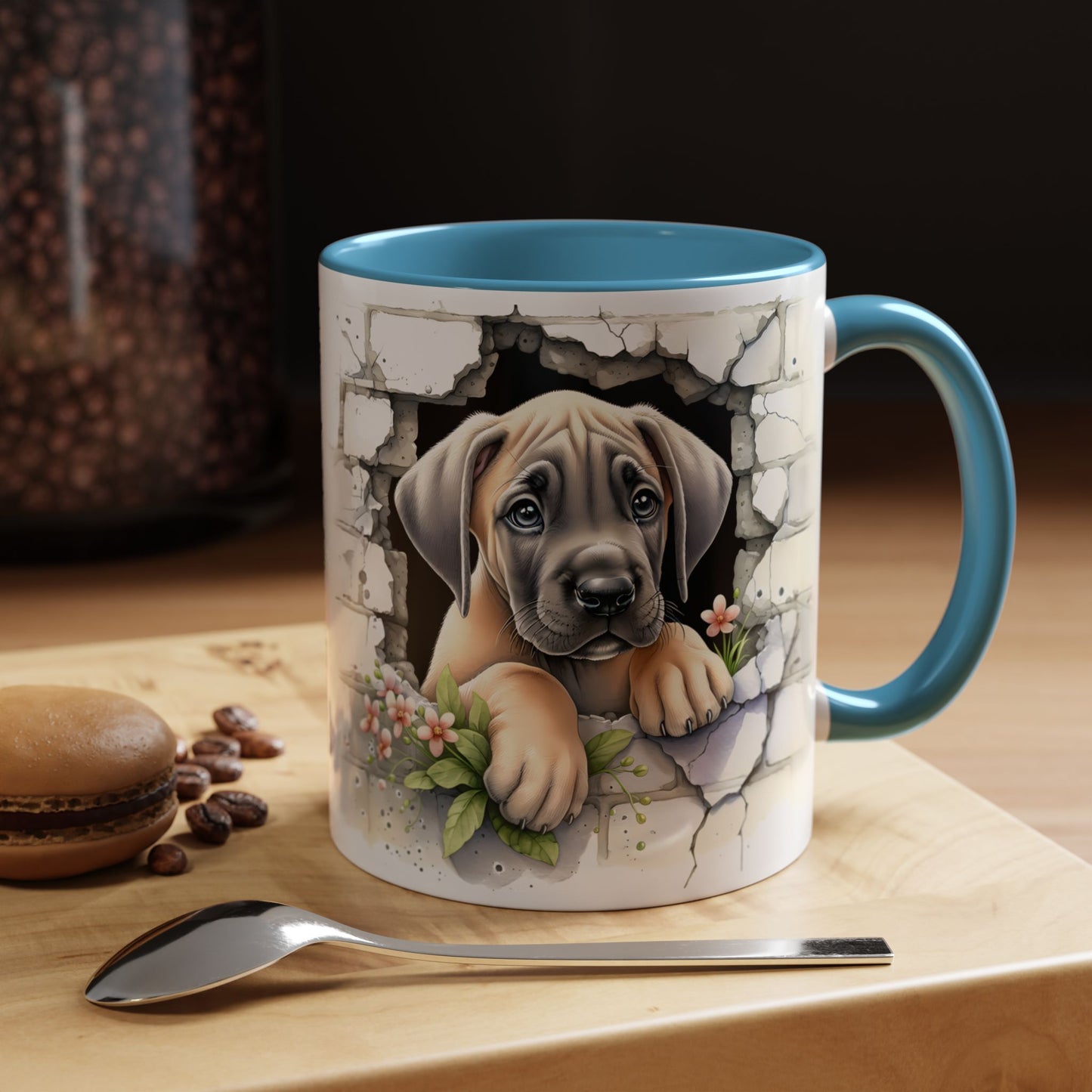 🐾 Great Dane Puppy Accent Mug – Sweet Peek-Through Puppy Design ☕💛
