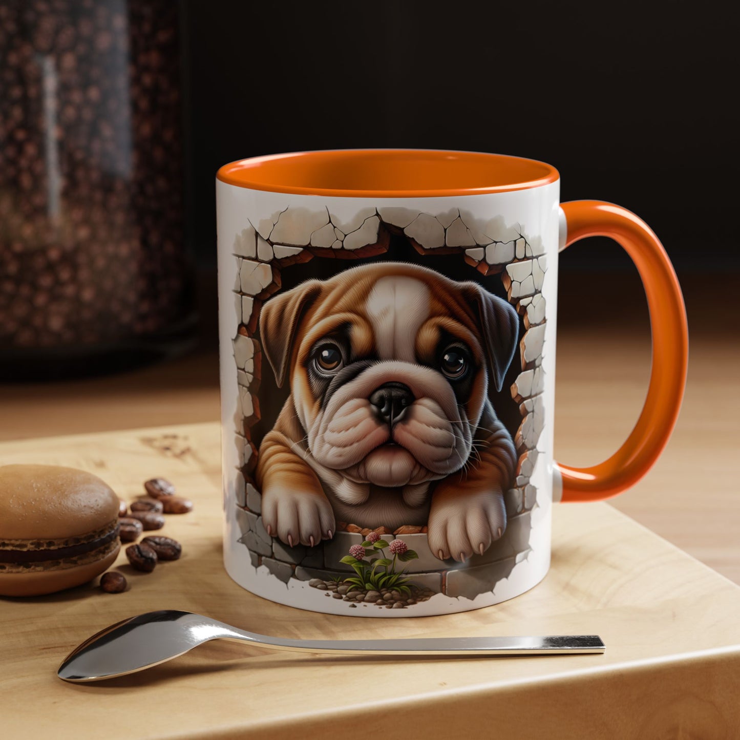 🎀🐶 English Bulldog Puppy Accent Mug – Cute Peek-Through Dog Design for Animal Lovers ☕💖