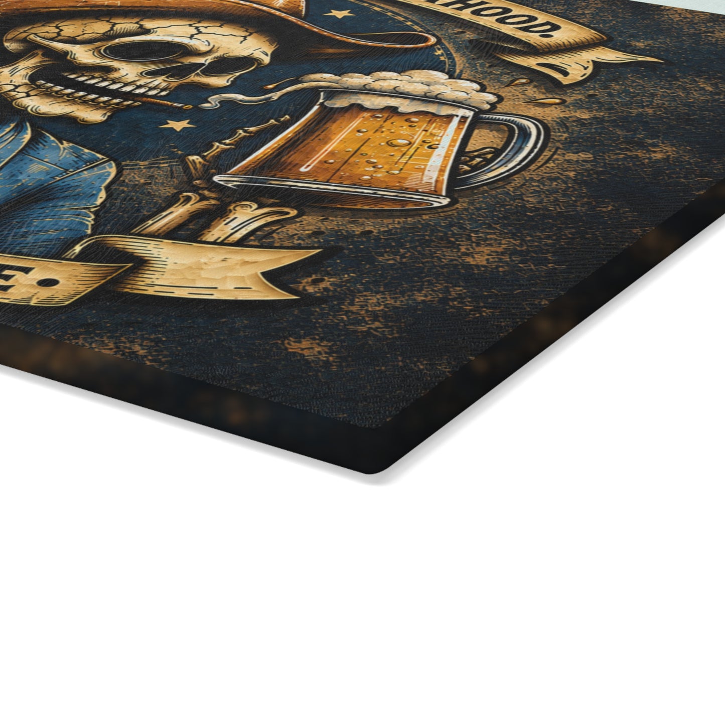 Surviving Fatherhood One Beer at a Time Glass Cutting Board – Funny Dad Skeleton Cowboy Decor