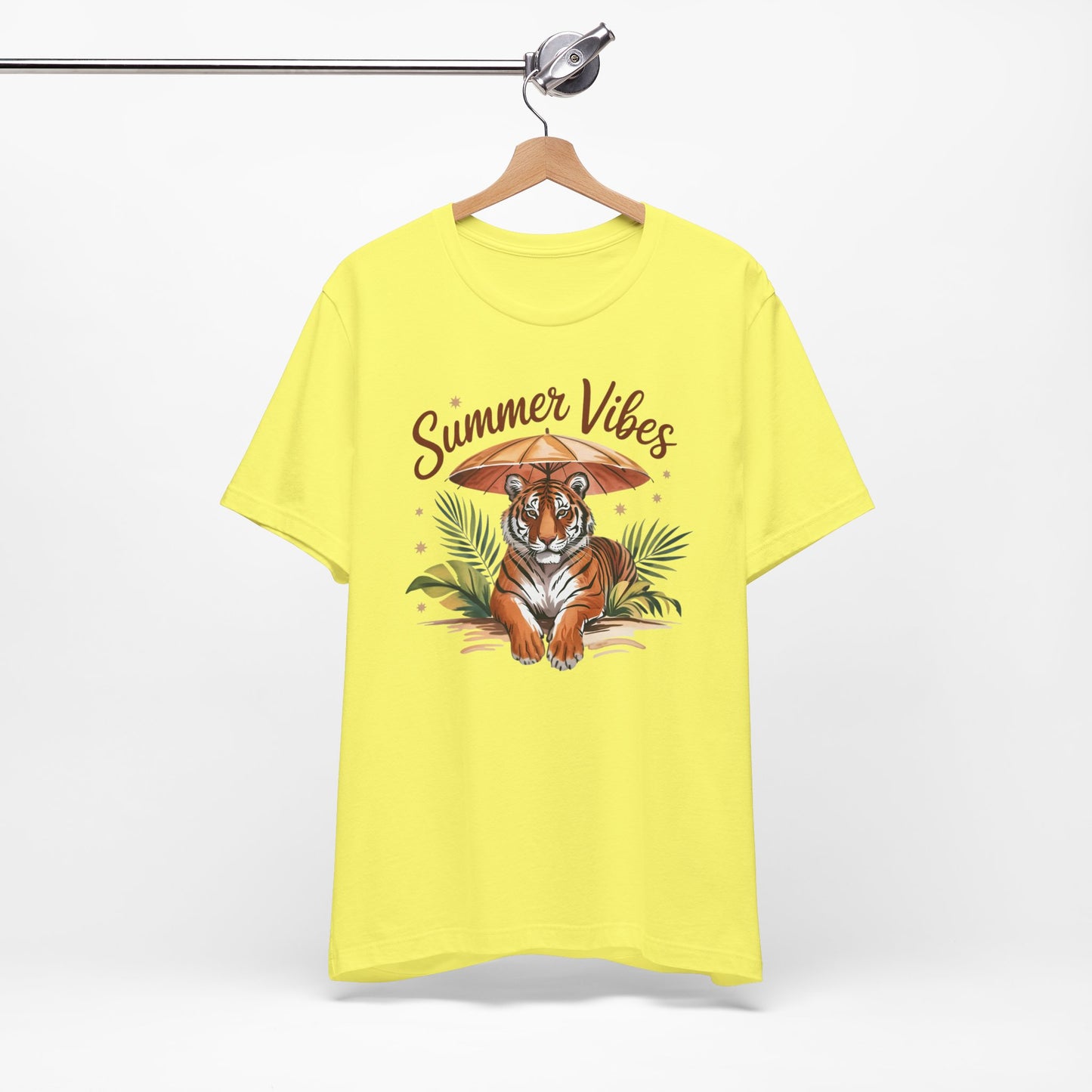 Camiseta Summer Vibes Tiger – Gráfico de palmeras de la selva con paraguas | Múltiples opciones de color