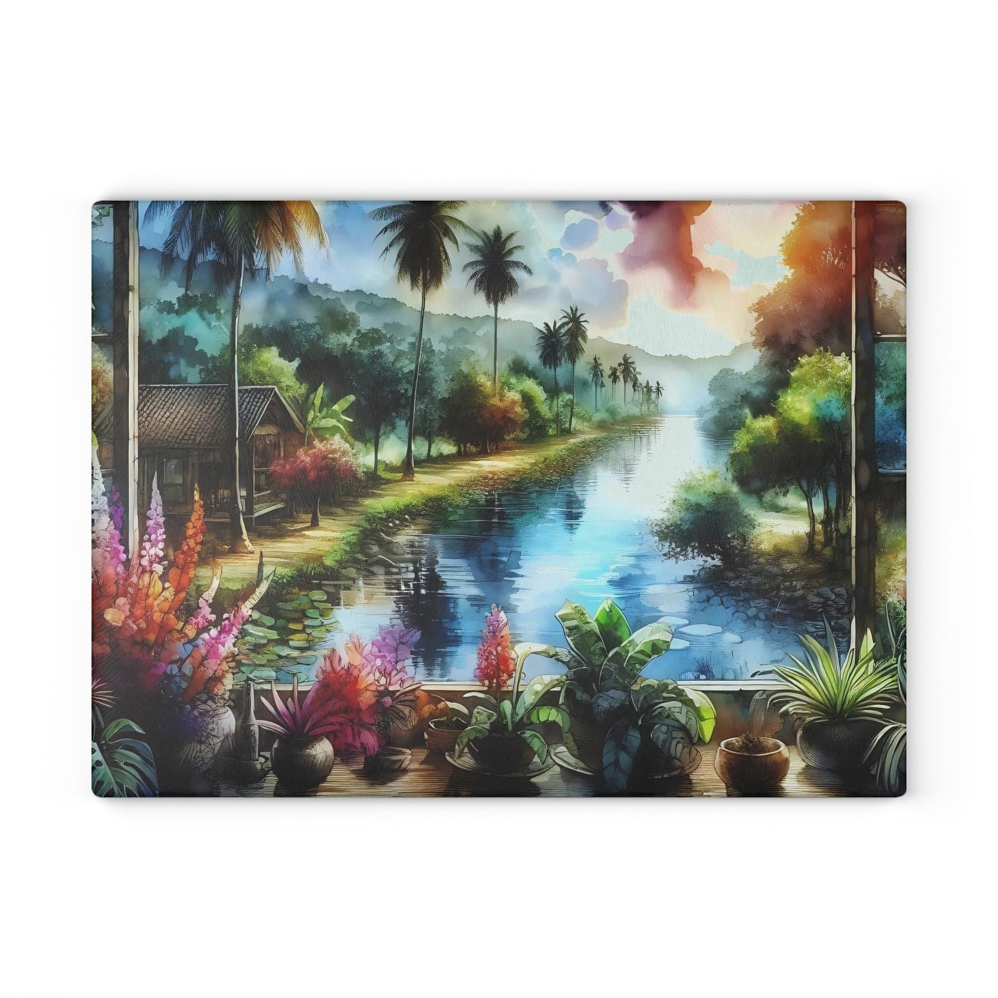 Tabla de cortar tropical, decoración de playa, accesorio de cocina, decoración costera, regalo para amantes de la playa, regalo de inauguración de la casa tropical, tabla de cortar única