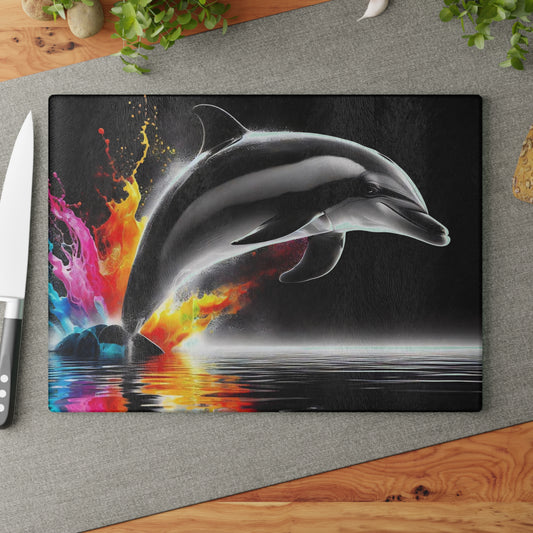 Tabla de cortar con diseño de delfín, vidrio templado con vibrantes escenas de delfines, regalo para chef, regalo para ella, regalo de boda o inauguración de la casa.