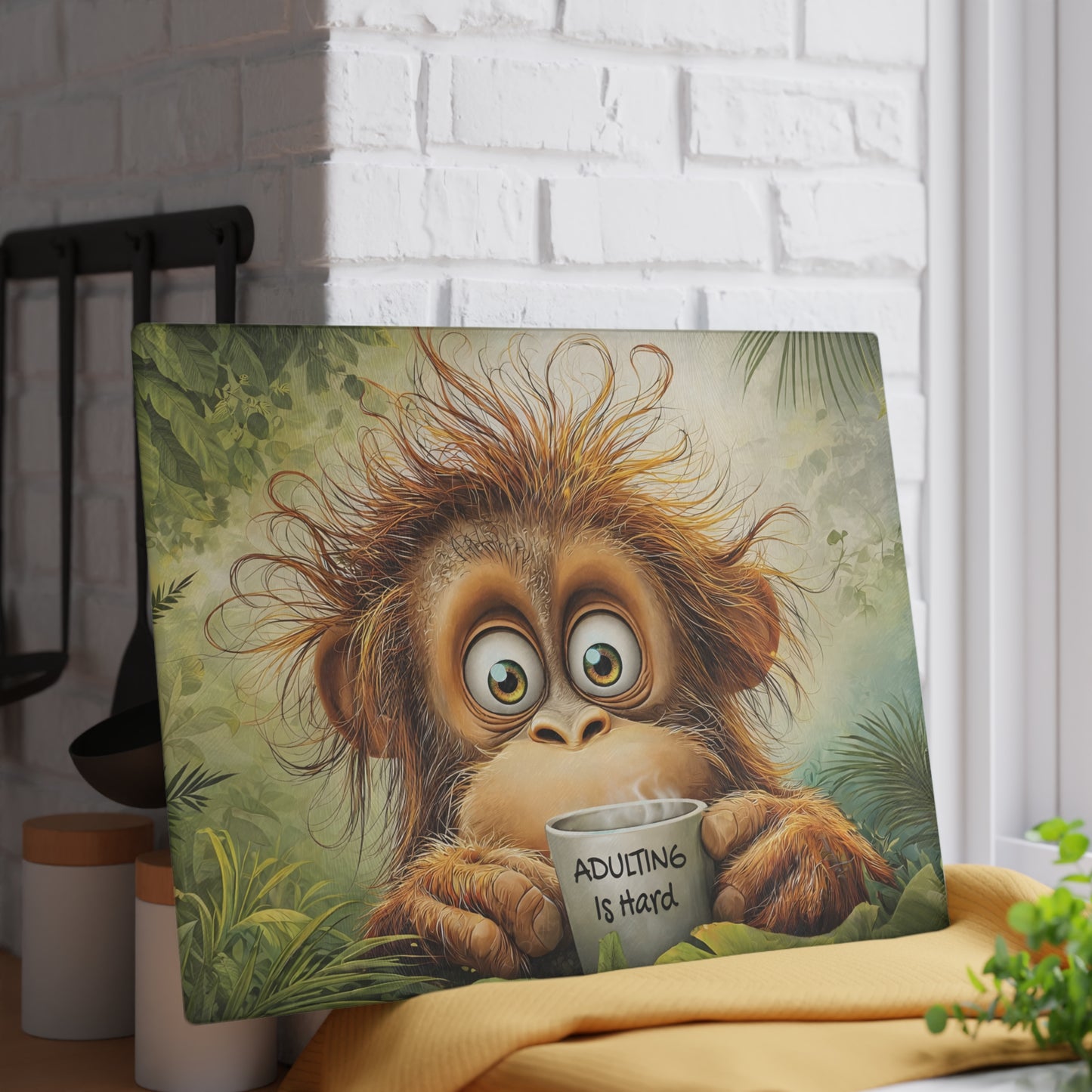 Adulting Is Hard Monkey Glass Cutting Board – Funny Kitchen Art