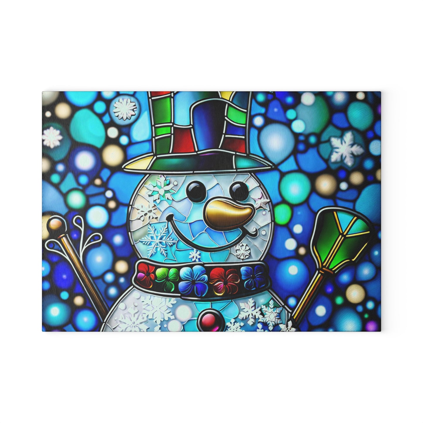☃️ Stained Glass-Style Snowman Cutting Board – Festive Elegance for Your Holiday Kitchen ❄️