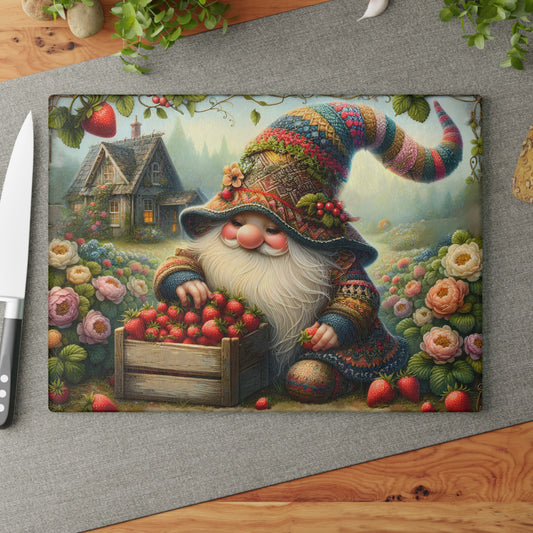Tabla de cortar de cosecha con diseño de gnomo de fresa: un encanto caprichoso para la cocina de tu casa de campo