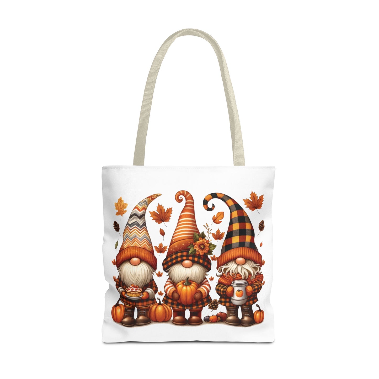 🍁 Autumn Gnome Trio Tote Bag – Cozy Fall Charm with Pumpkin Spice Magic